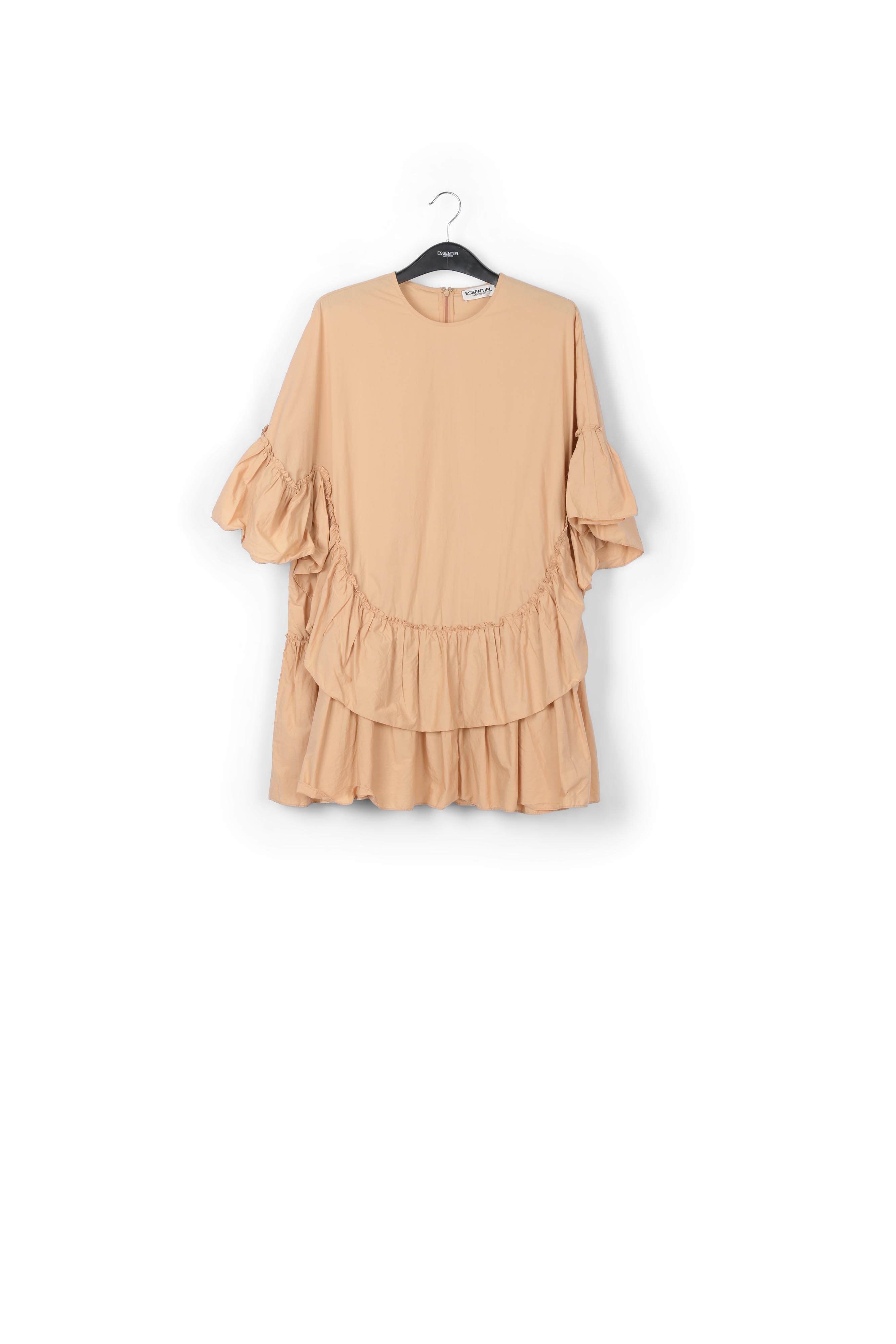 Beige ruffled cotton dress with floral print RE—SSENTIEL | Essentiel second hand