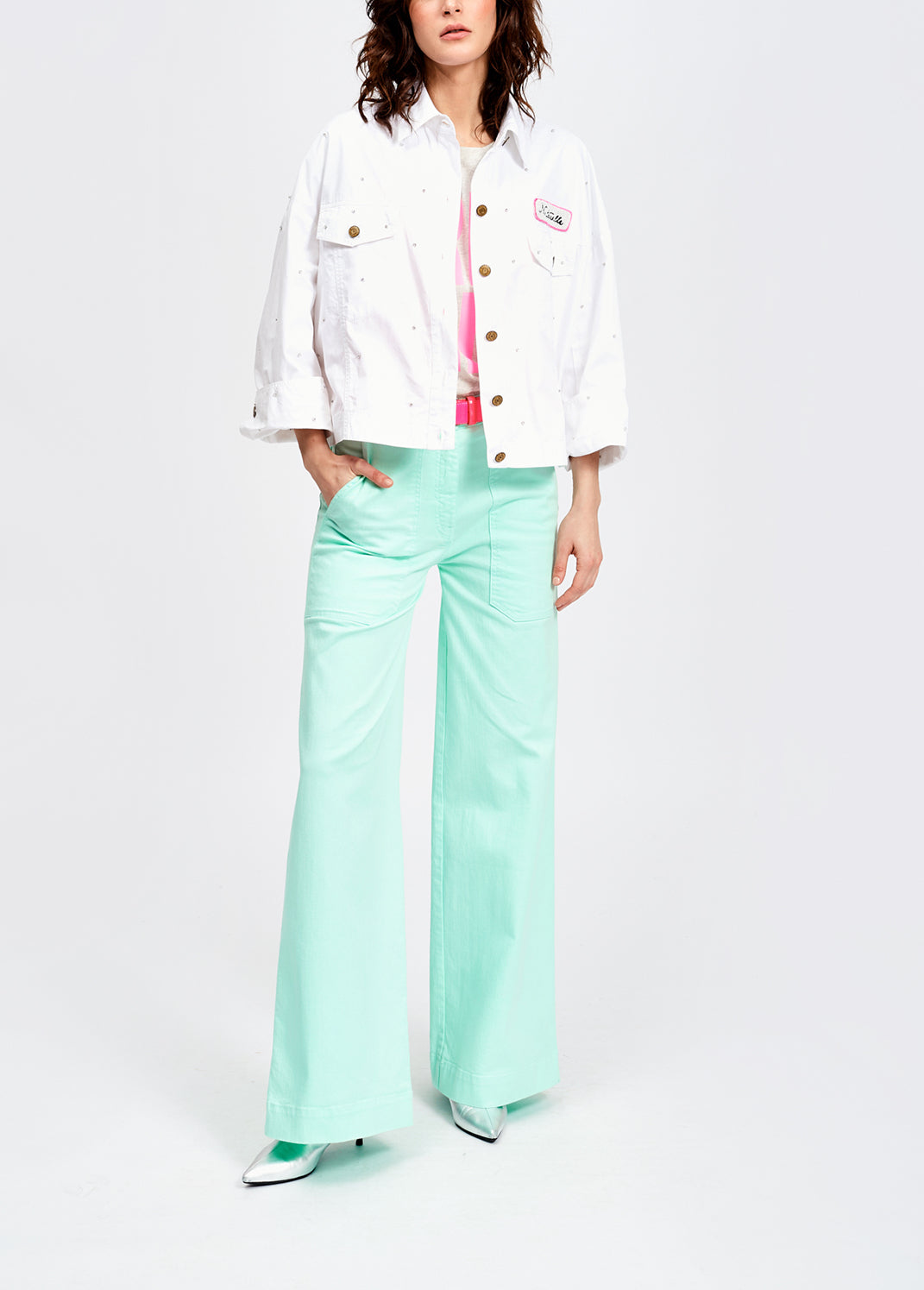 White cotton jacket with rhinestones all over RE—SSENTIEL | Essentiel second hand