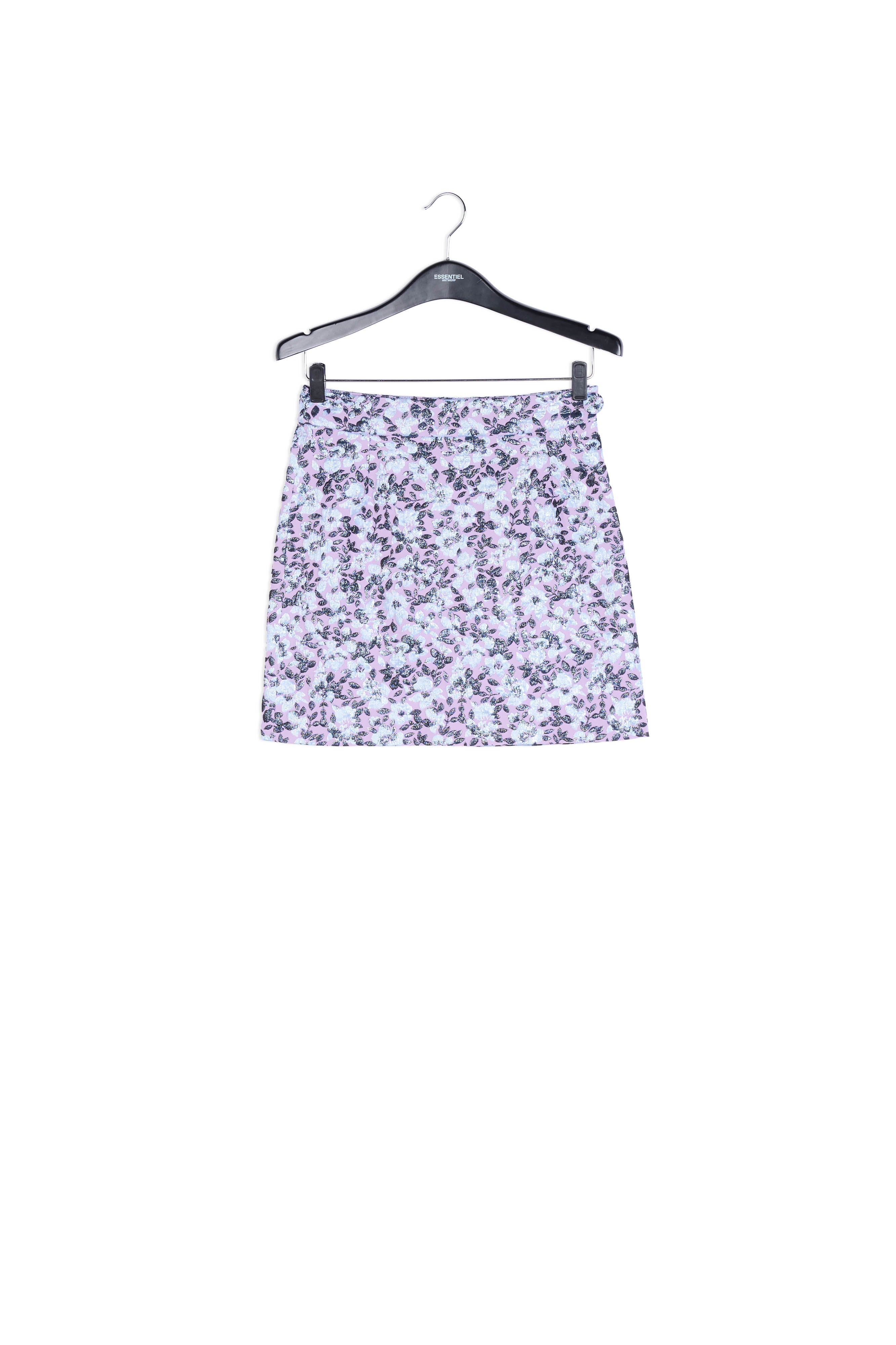 Lilac mini skirt with metallic floral motif RE—SSENTIEL | Essentiel second hand