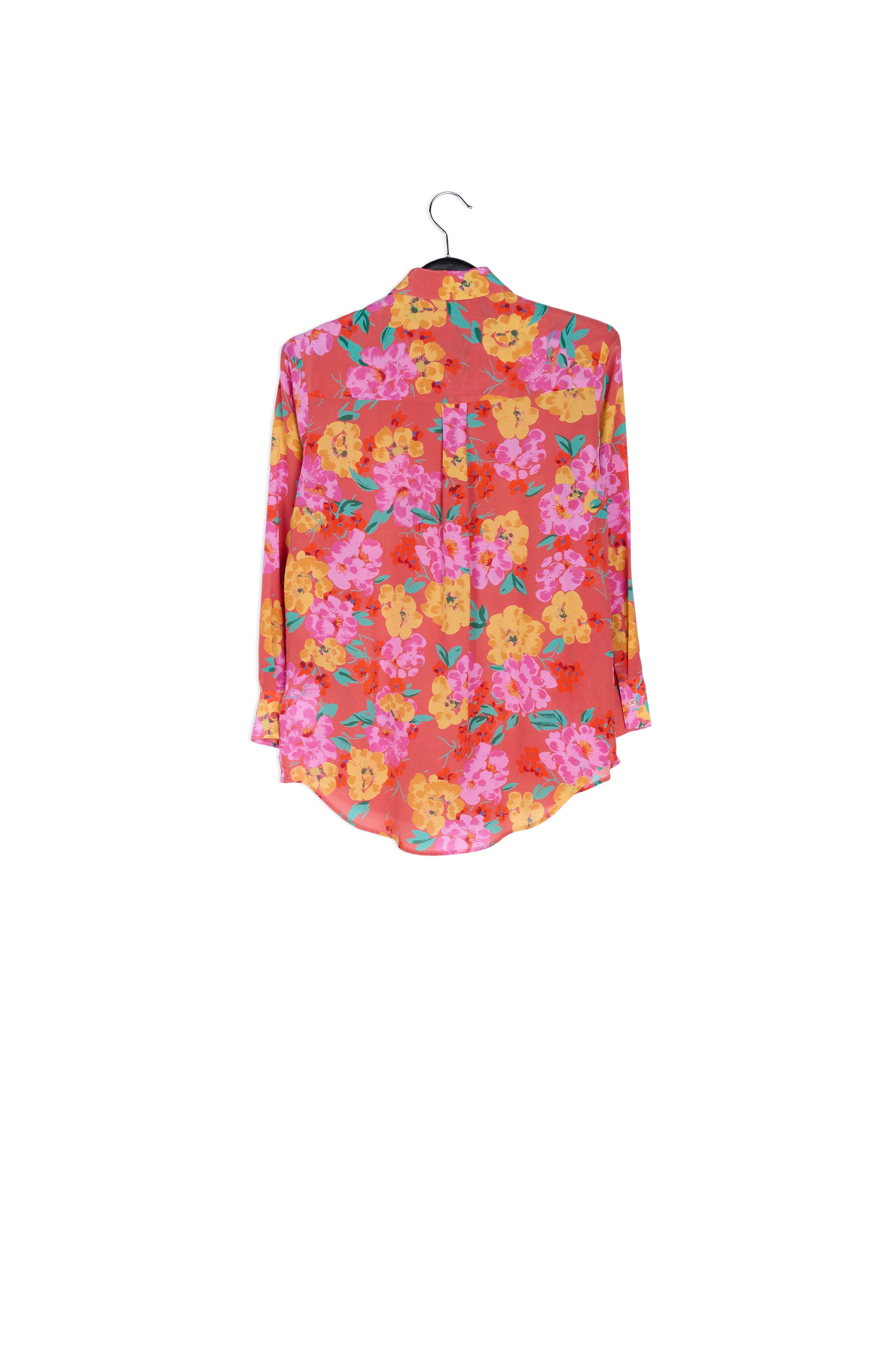 Koraalrood zijden hemd met bloemenprint RE—SSENTIEL | Essentiel second hand
