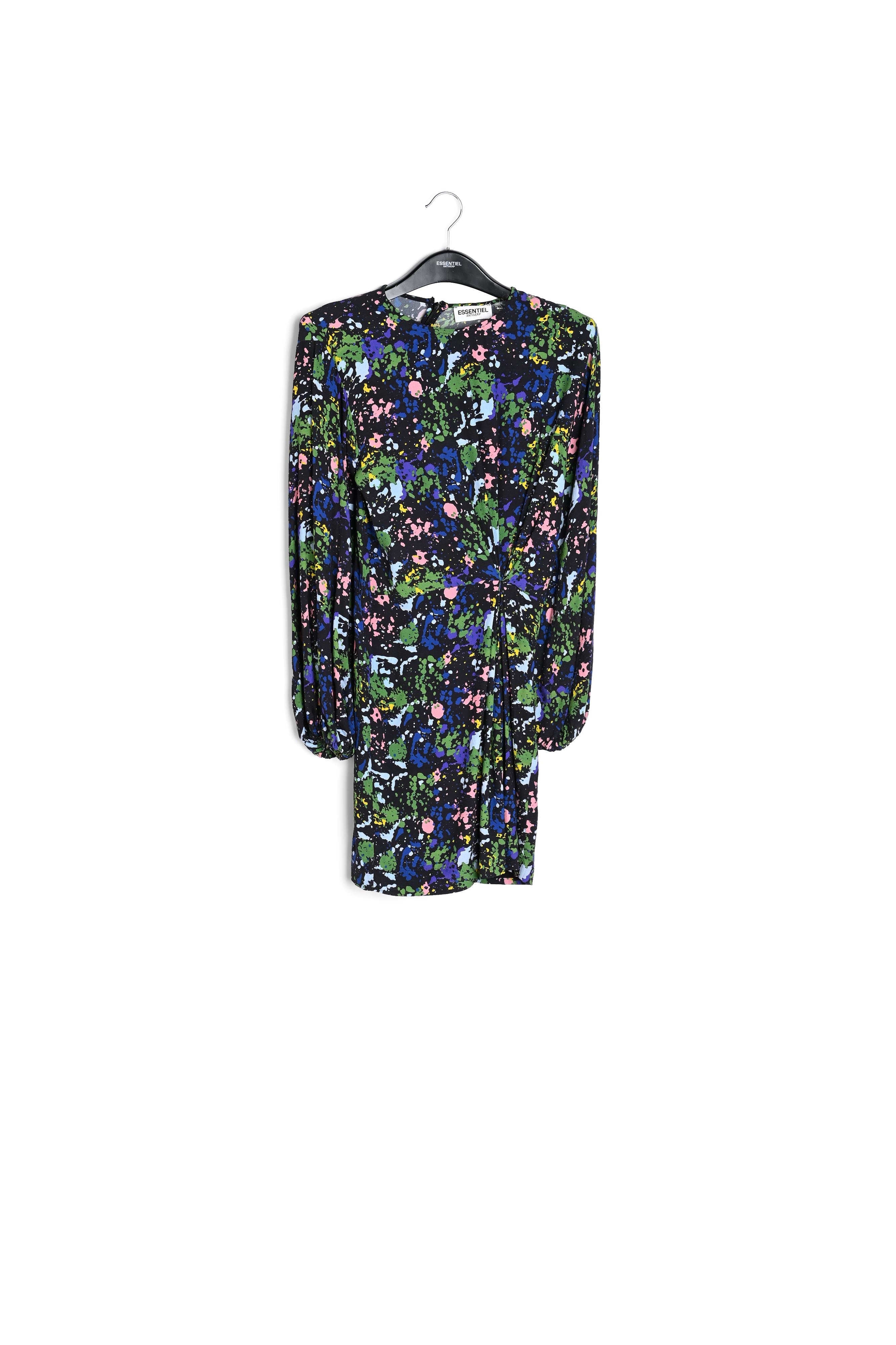 Zwarte en blauwe mini-jurk met bloemenprint RE—SSENTIEL | Essentiel second hand