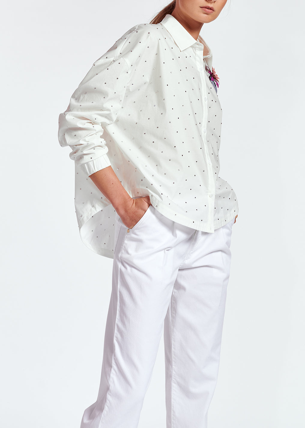 Wit oversized hemd van popeline met stras RE—SSENTIEL | Essentiel second hand