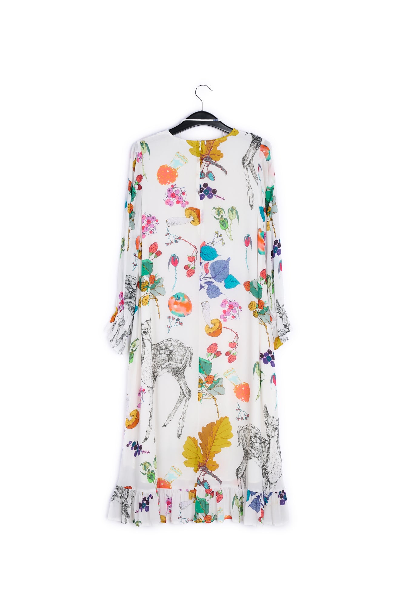 Off white floral midi dress with ruffled hem RE—SSENTIEL | Essentiel second hand