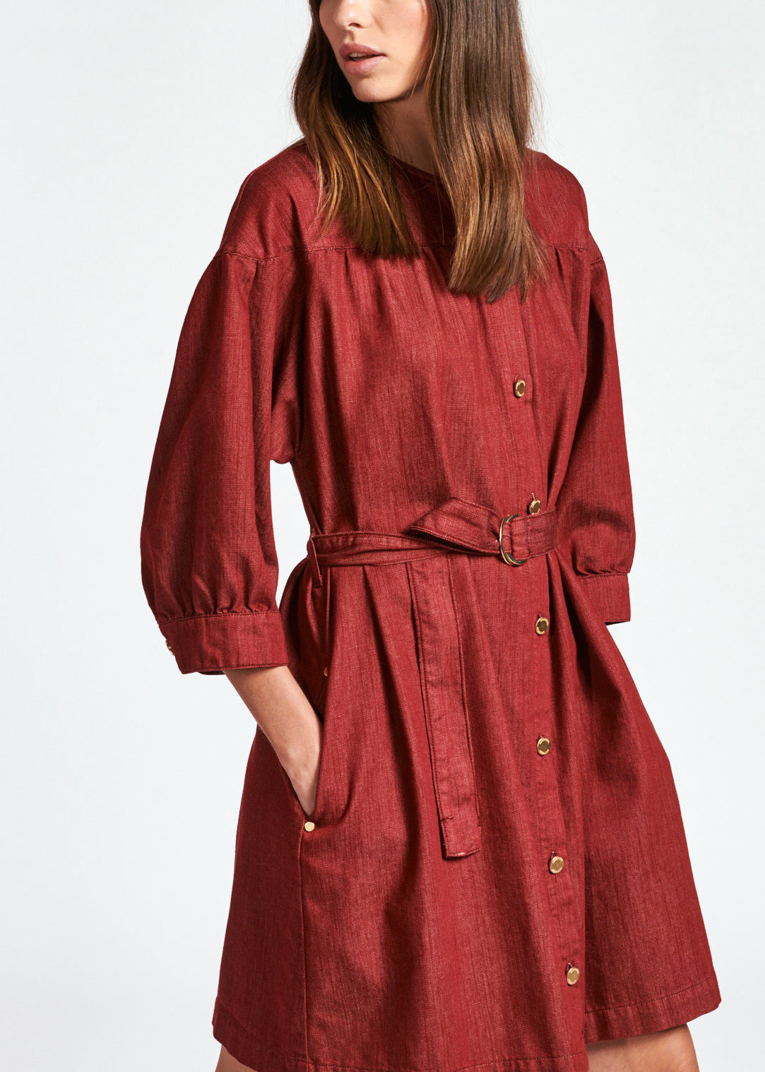 Bordeaux mini-jeansjurk RE—SSENTIEL | Essentiel second hand