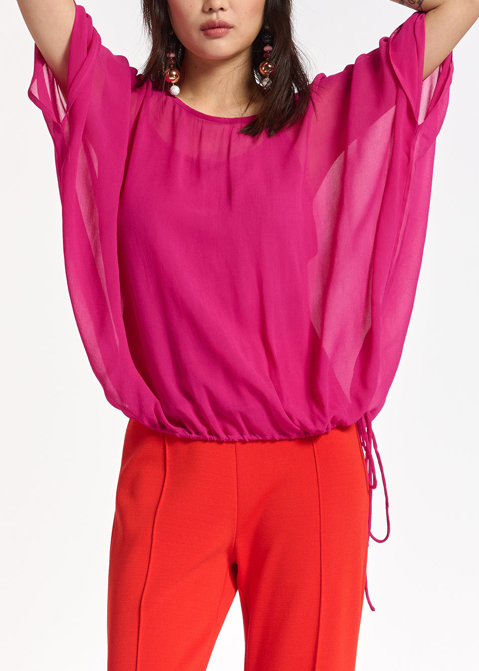 Pink voluminous sheer top RE—SSENTIEL | Essentiel second hand