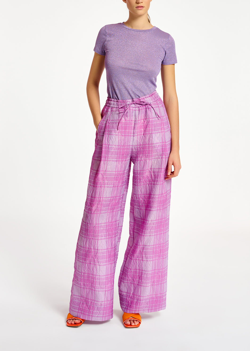 Lilac and purple checked wide-leg pants RE—SSENTIEL | Essentiel second hand