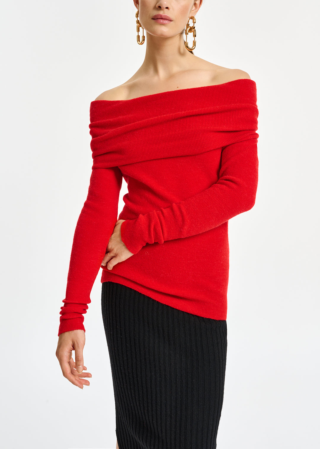 Red off-the-shoulder knit sweater RE—SSENTIEL | Essentiel second hand