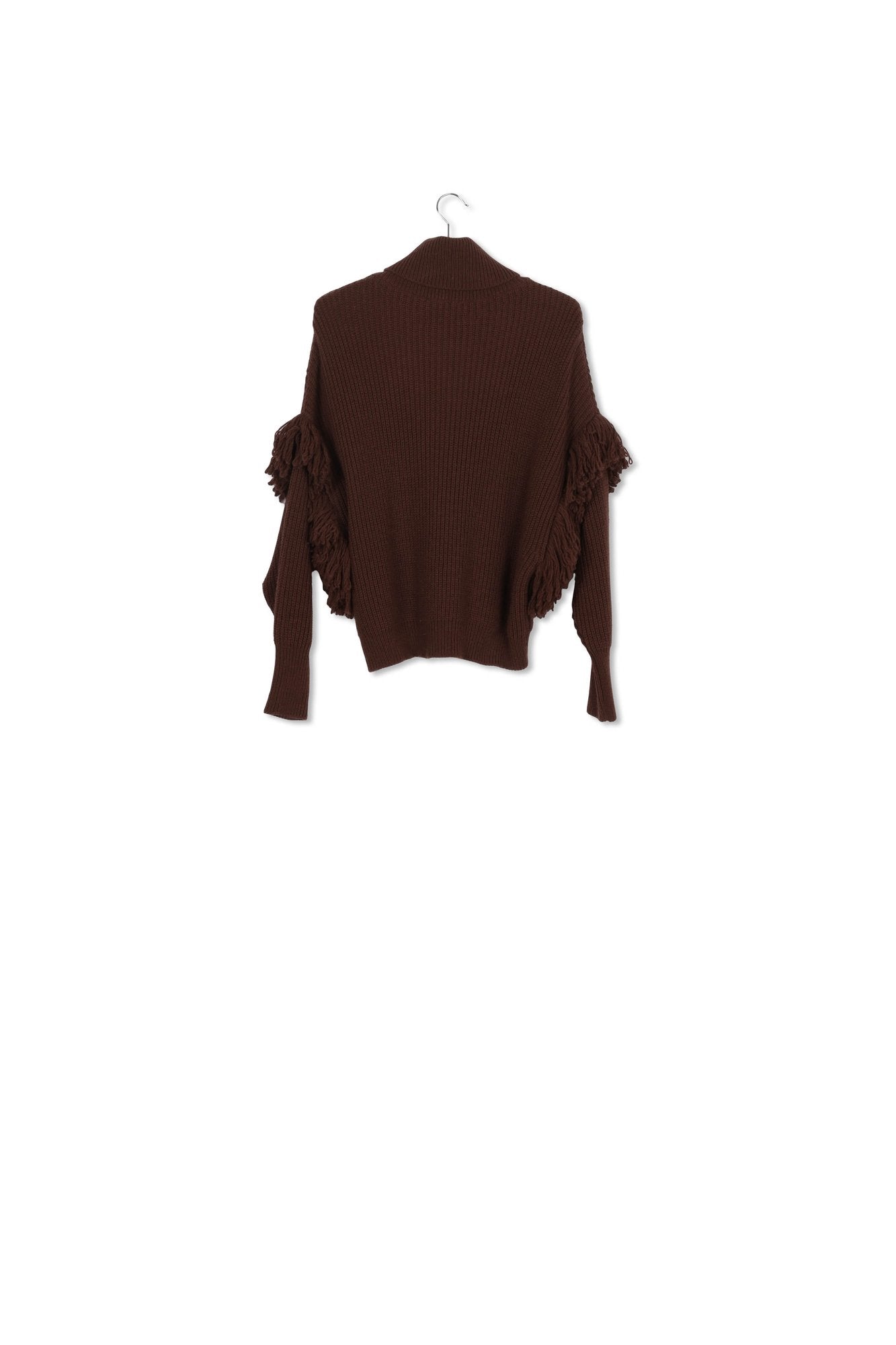 Dark brown knit sweater with fringes RE—SSENTIEL | Essentiel second hand