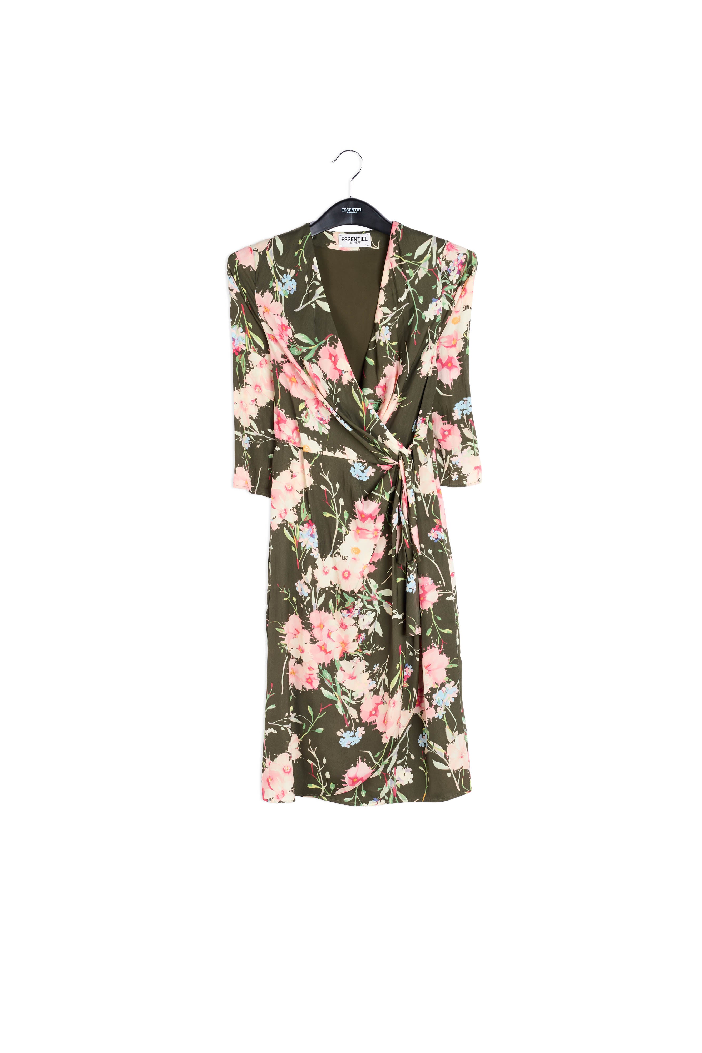 Khaki floral wrap dress RE—SSENTIEL | Essentiel second hand