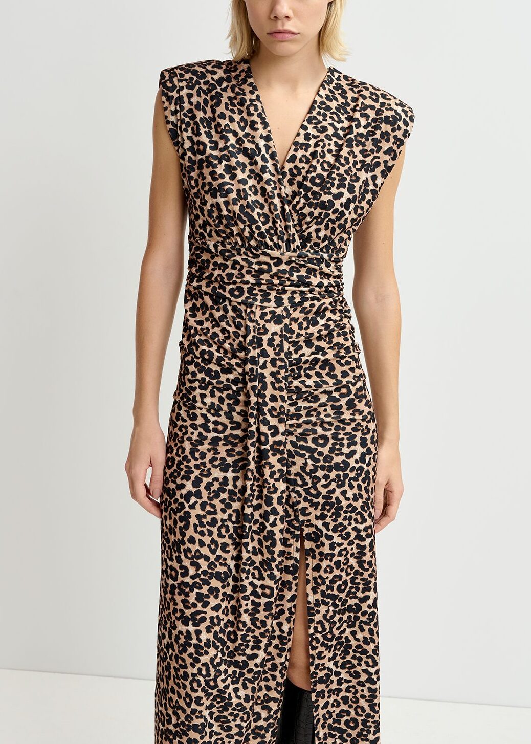 Robe mi-longue brune en jersey à imprimé léopard RE—SSENTIEL | Essentiel second hand