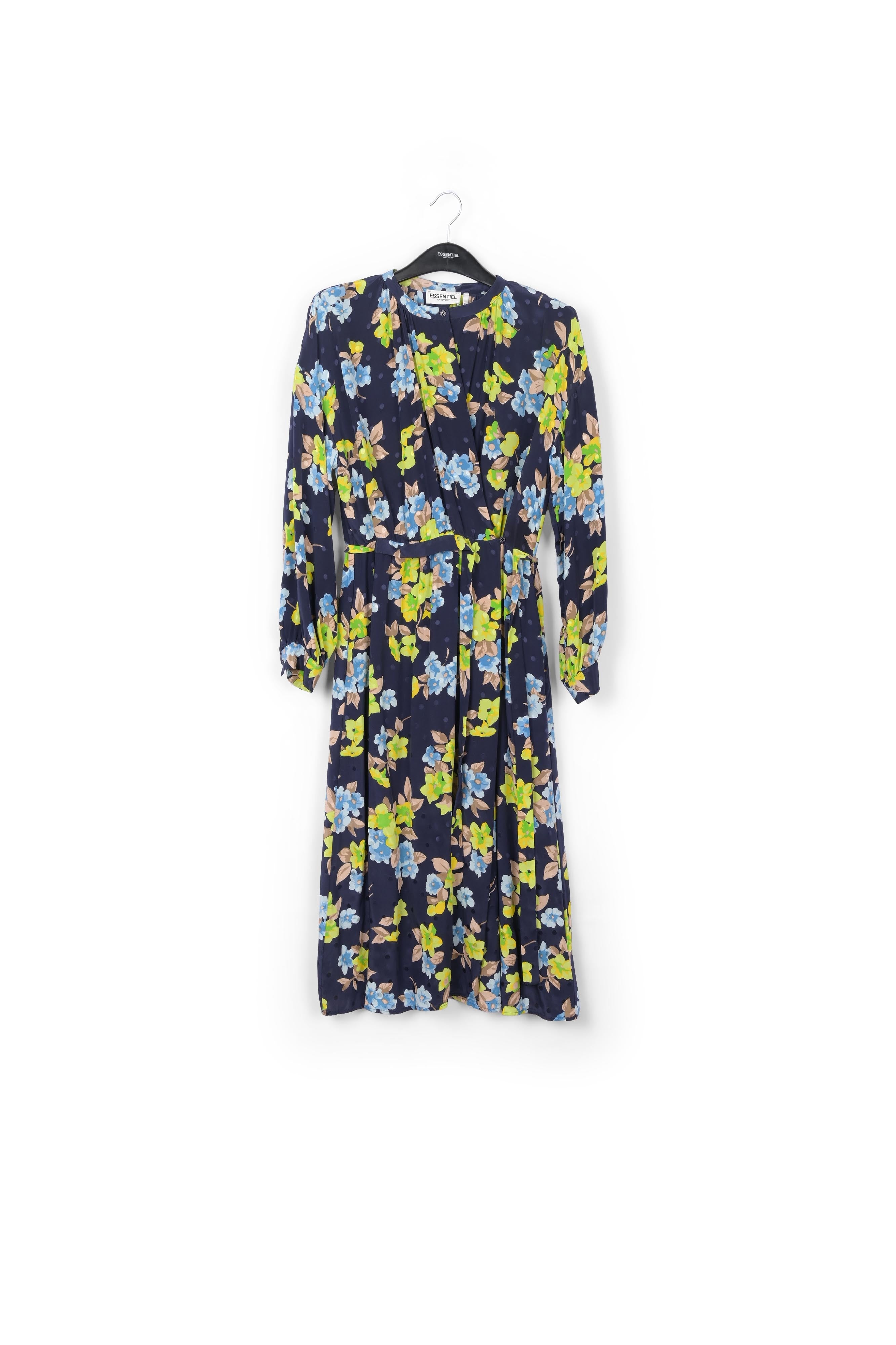 Dark blue floral and polka dot silk shirt dress RE—SSENTIEL | Essentiel second hand