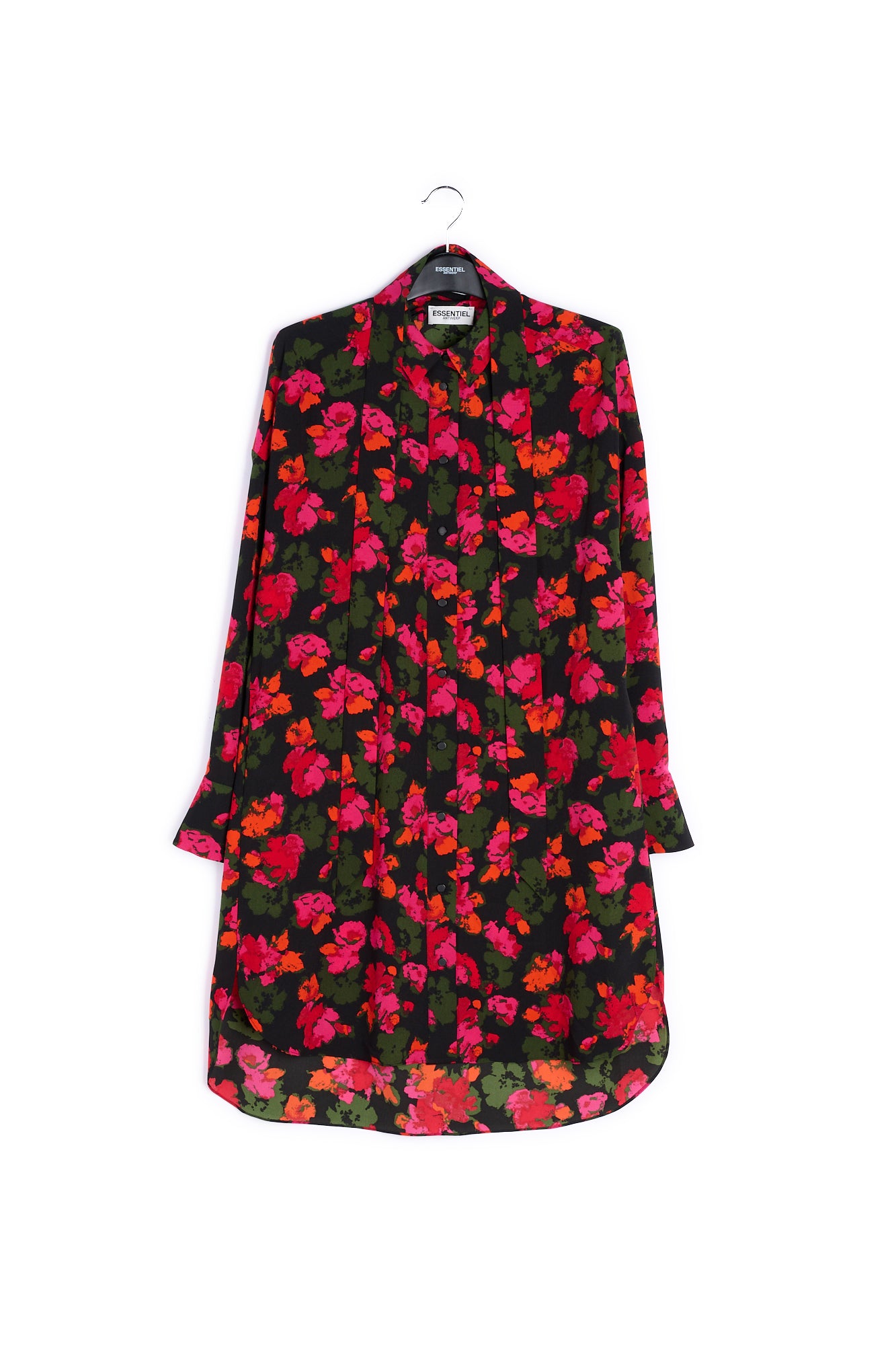 Black and red floral print midi shirt dress RE—SSENTIEL | Essentiel second hand