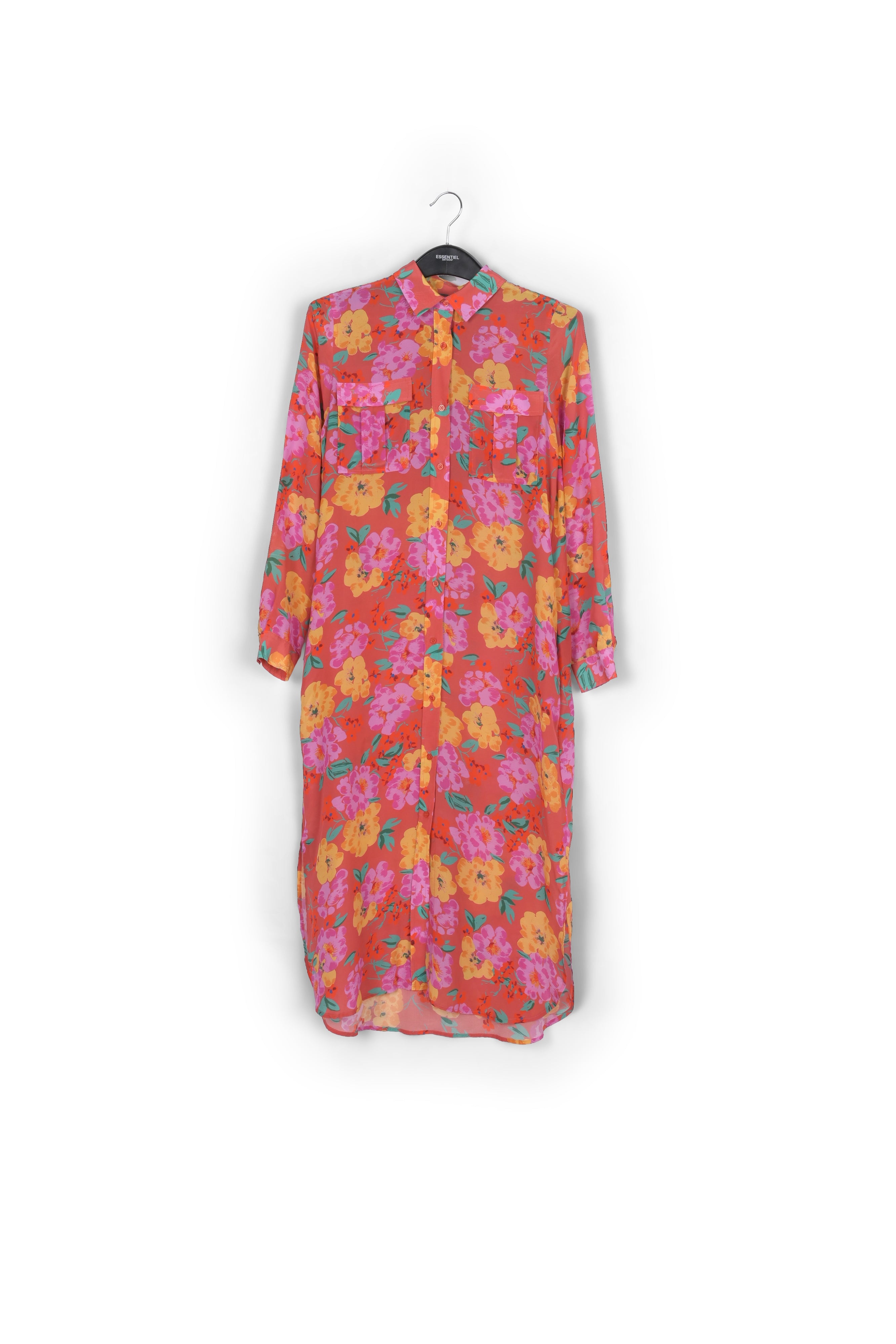 Coral floral-print silk shirt dress RE—SSENTIEL | Essentiel second hand