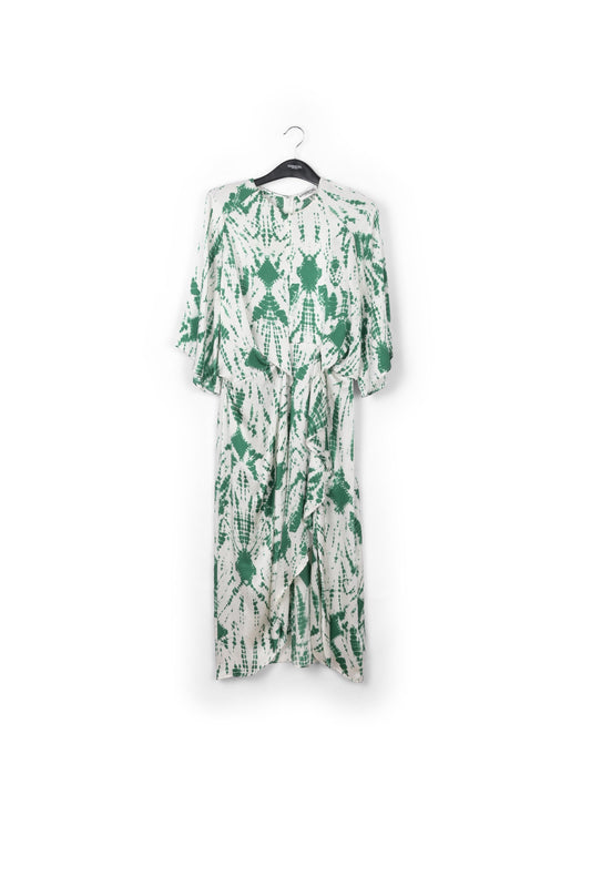 Off-white and green tie-dyed silk midi dress RE—SSENTIEL | Essentiel second hand