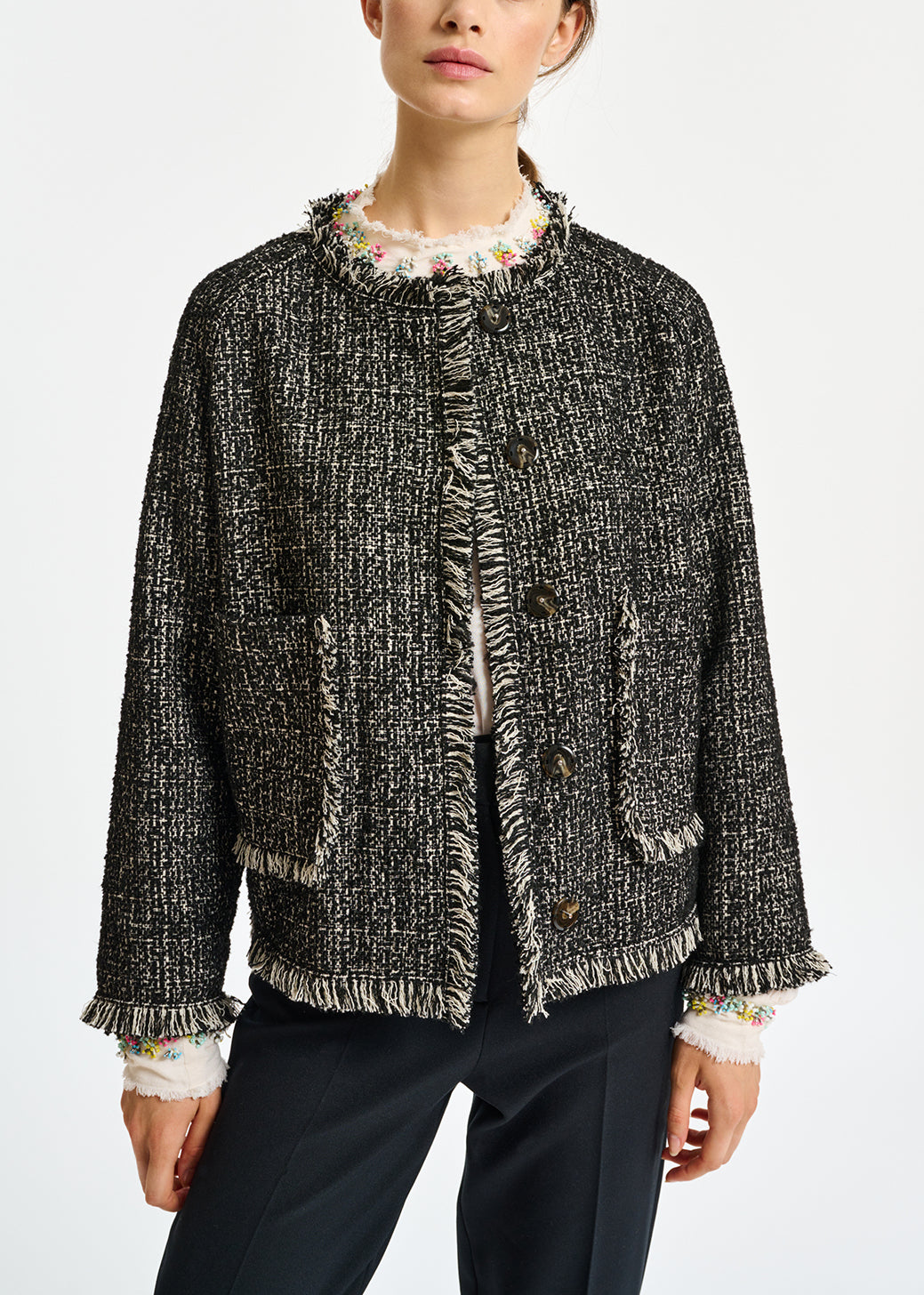 Black and white tweed jacket RE—SSENTIEL | Essentiel second hand