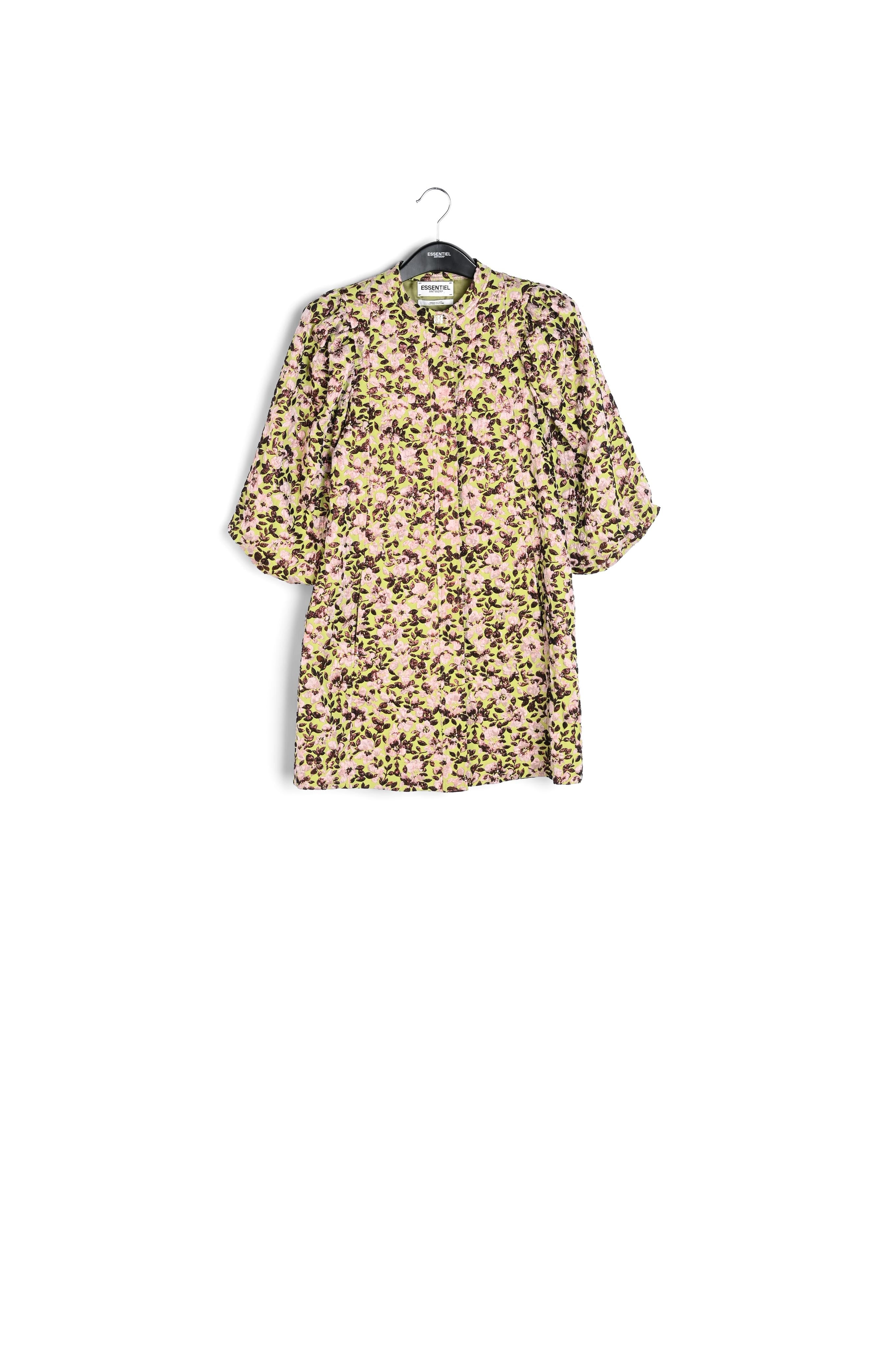 Green mini dress with metallic floral motif RE—SSENTIEL | Essentiel second hand