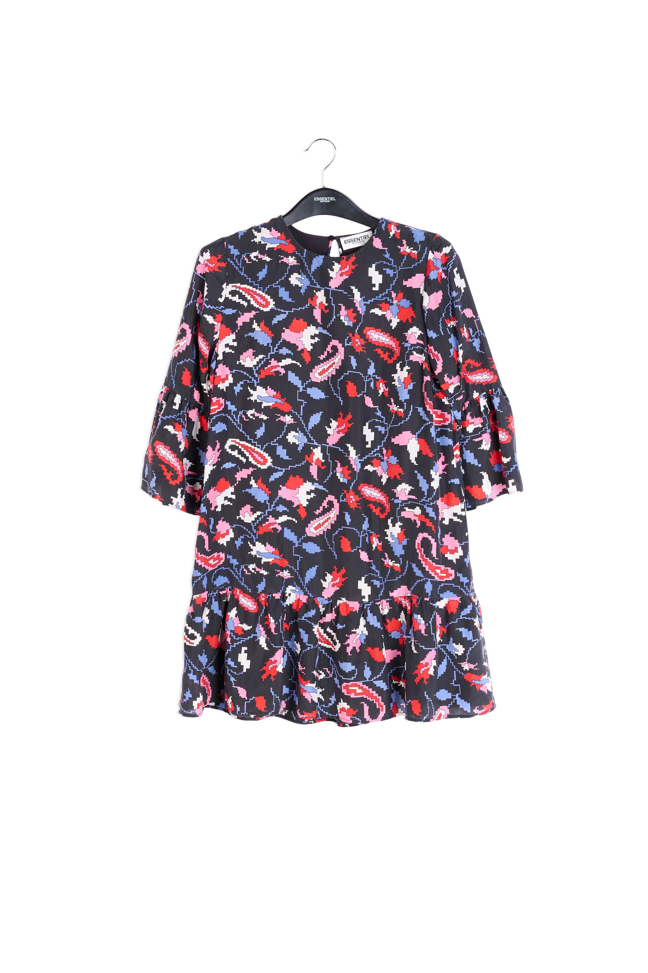 Brown silk dress with flower print RE—SSENTIEL | Essentiel second hand