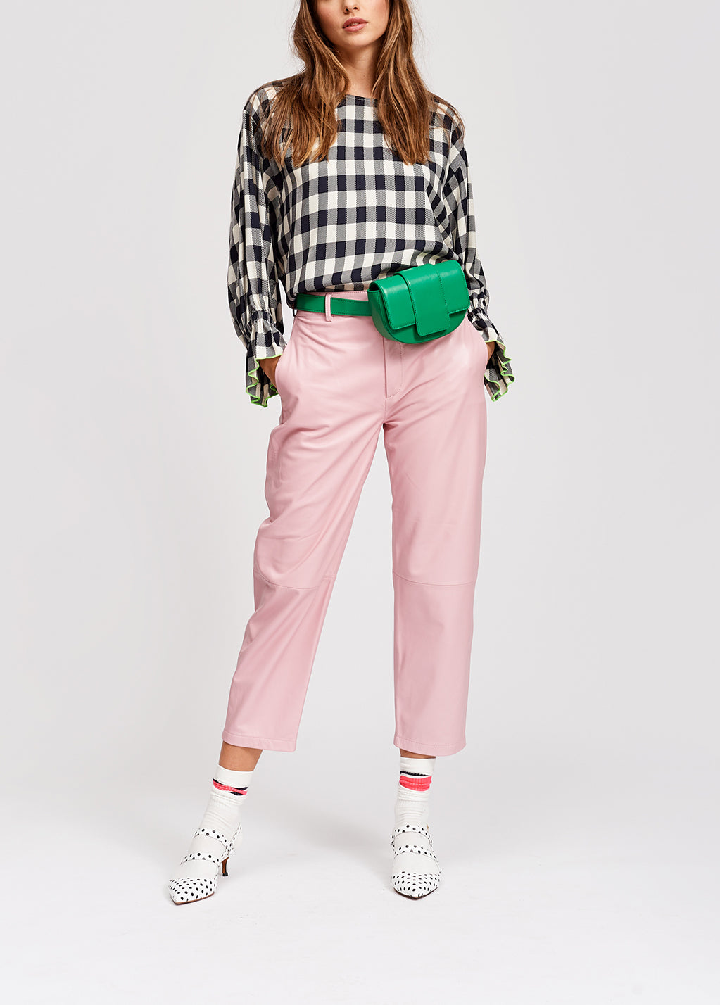 Black and off-white plaid top with three-quarter sleeves RE—SSENTIEL | Essentiel second hand