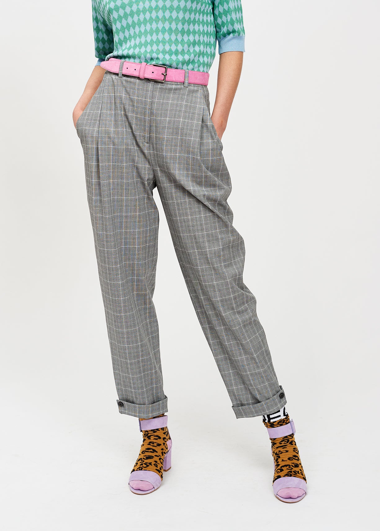 Pantalon à carreaux gris jambes fuselées RE—SSENTIEL | Essentiel second hand