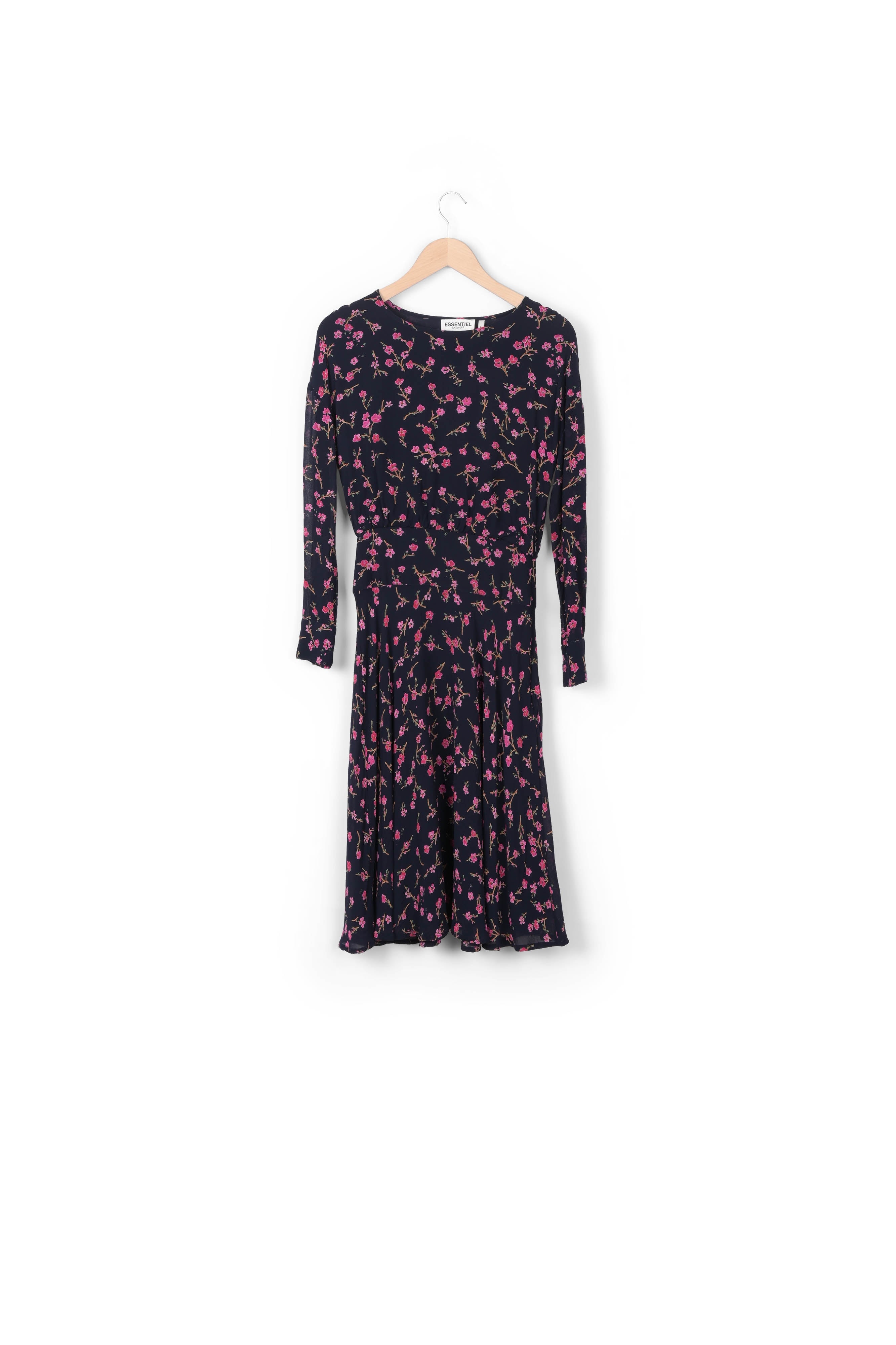 Dark blue cherry blossom print dress RE—SSENTIEL | Essentiel second hand