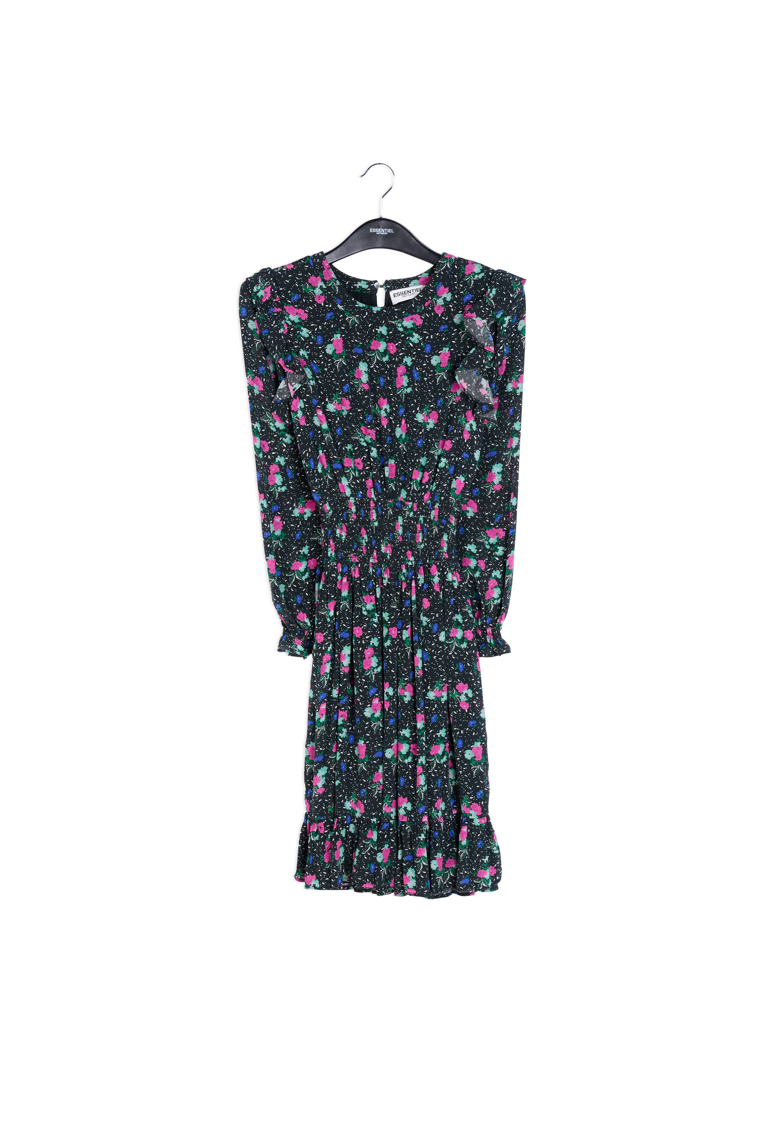 Robe midi noire à imprimé floral RE—SSENTIEL | Essentiel second hand