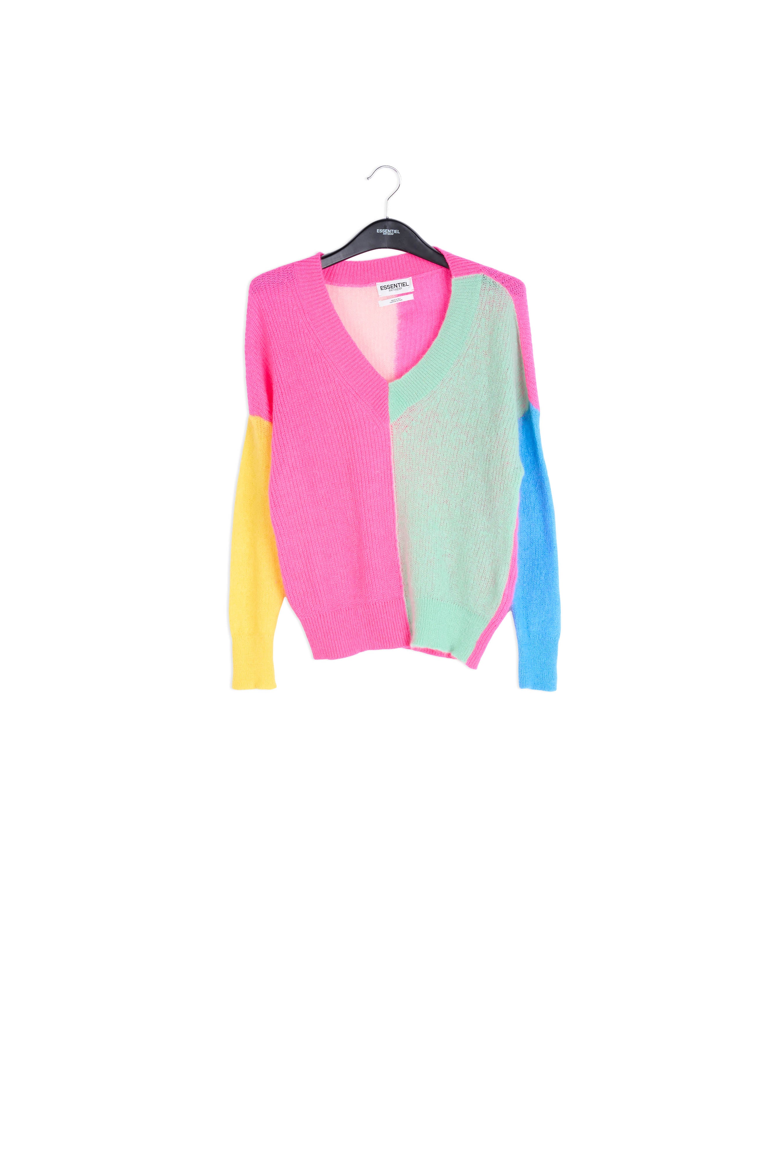 Multicolored mohair-blend ribbed-knit v-neck sweater RE—SSENTIEL | Essentiel second hand