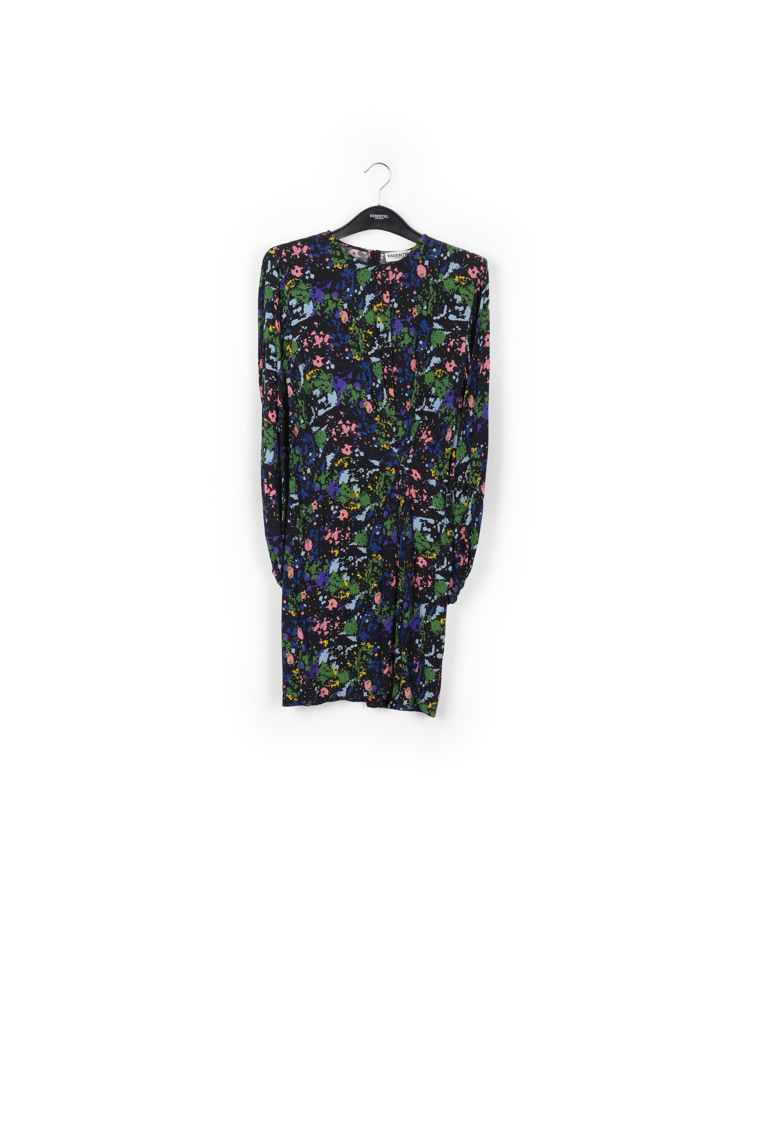 Mini-robe noire et bleue fleurie à taille cintrée RE—SSENTIEL | Essentiel second hand