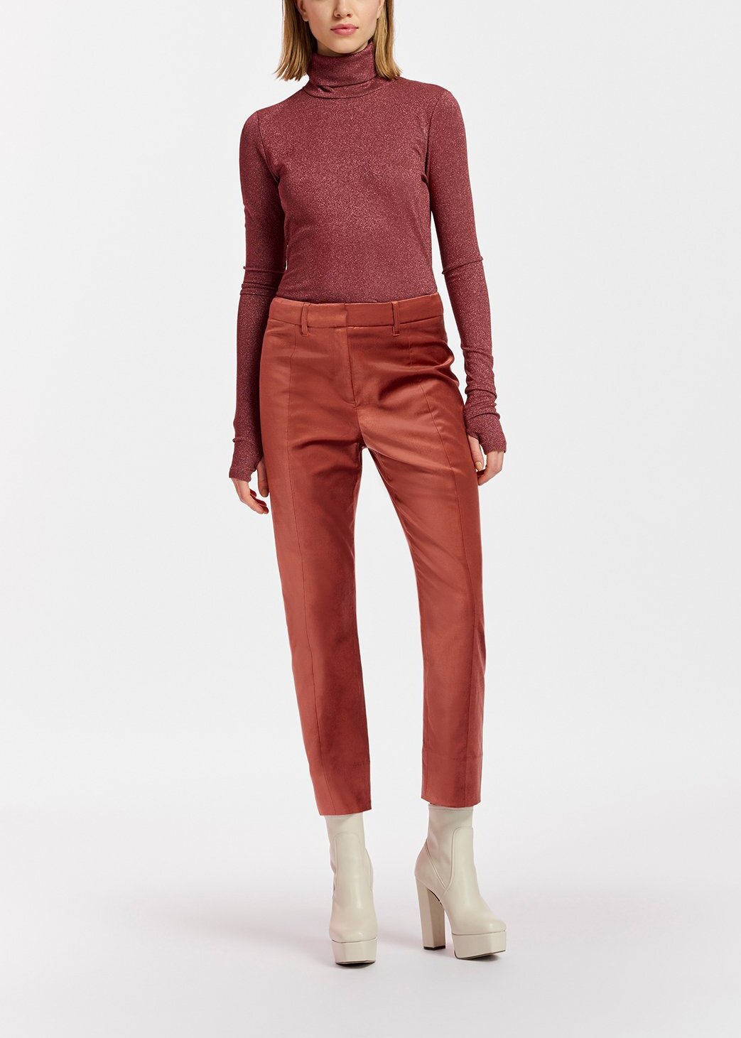 Dark peach tapered-leg velvet pants RE—SSENTIEL | Essentiel second hand