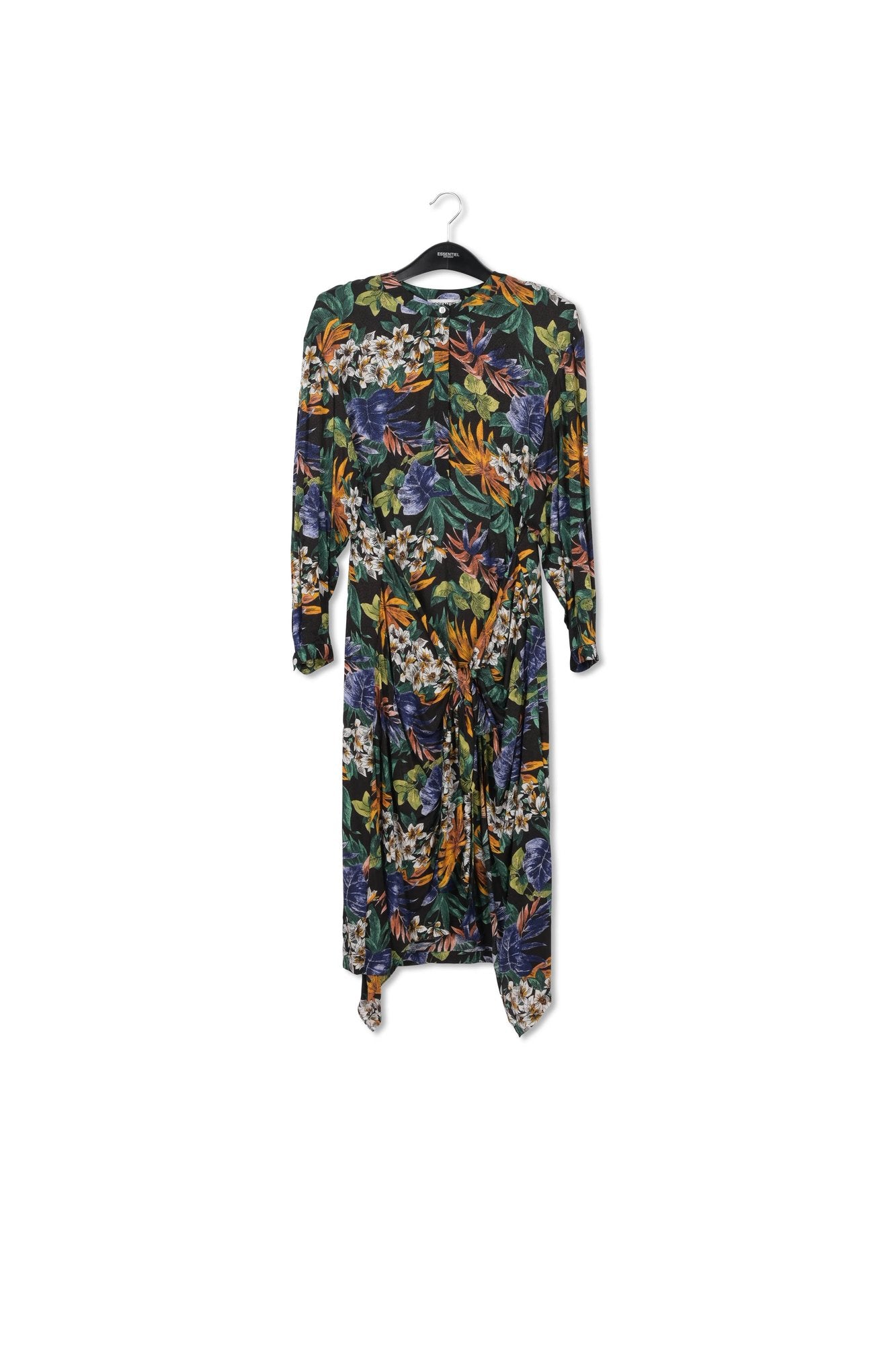 Blue, green and orange floral-print midi dress RE—SSENTIEL | Essentiel second hand