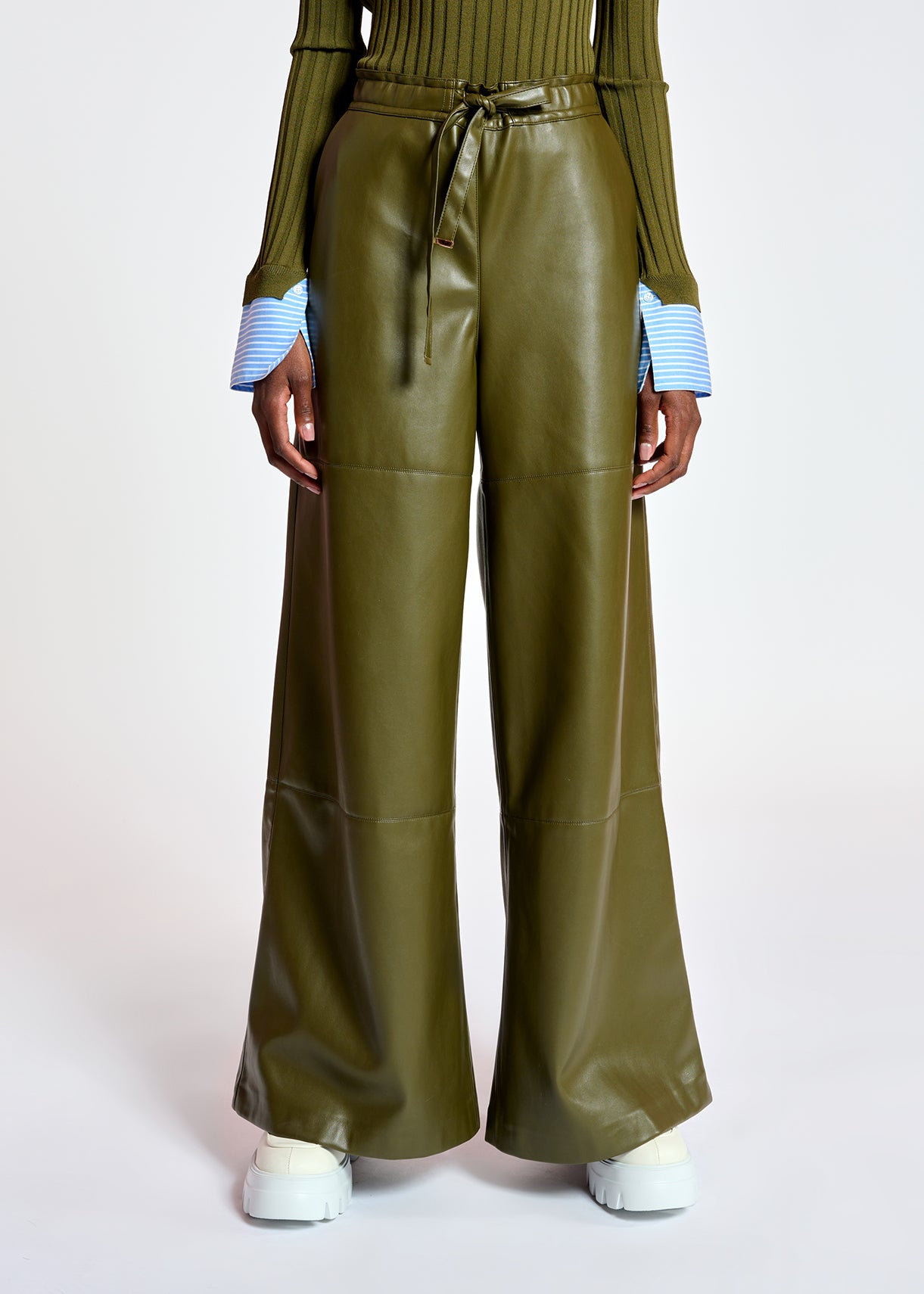 Khaki faux leather wide-leg pants RE—SSENTIEL | Essentiel second hand