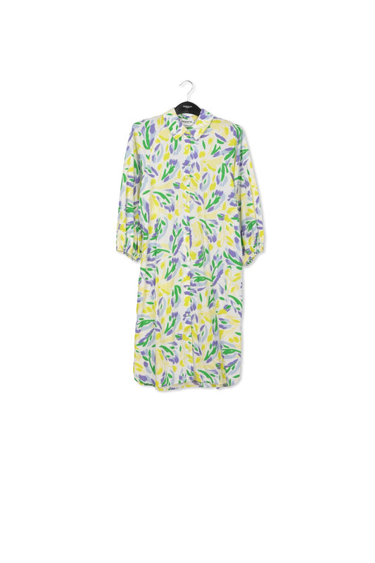 White, yellow and purple knee-length shirt dress with floral print RE—SSENTIEL | Essentiel second hand