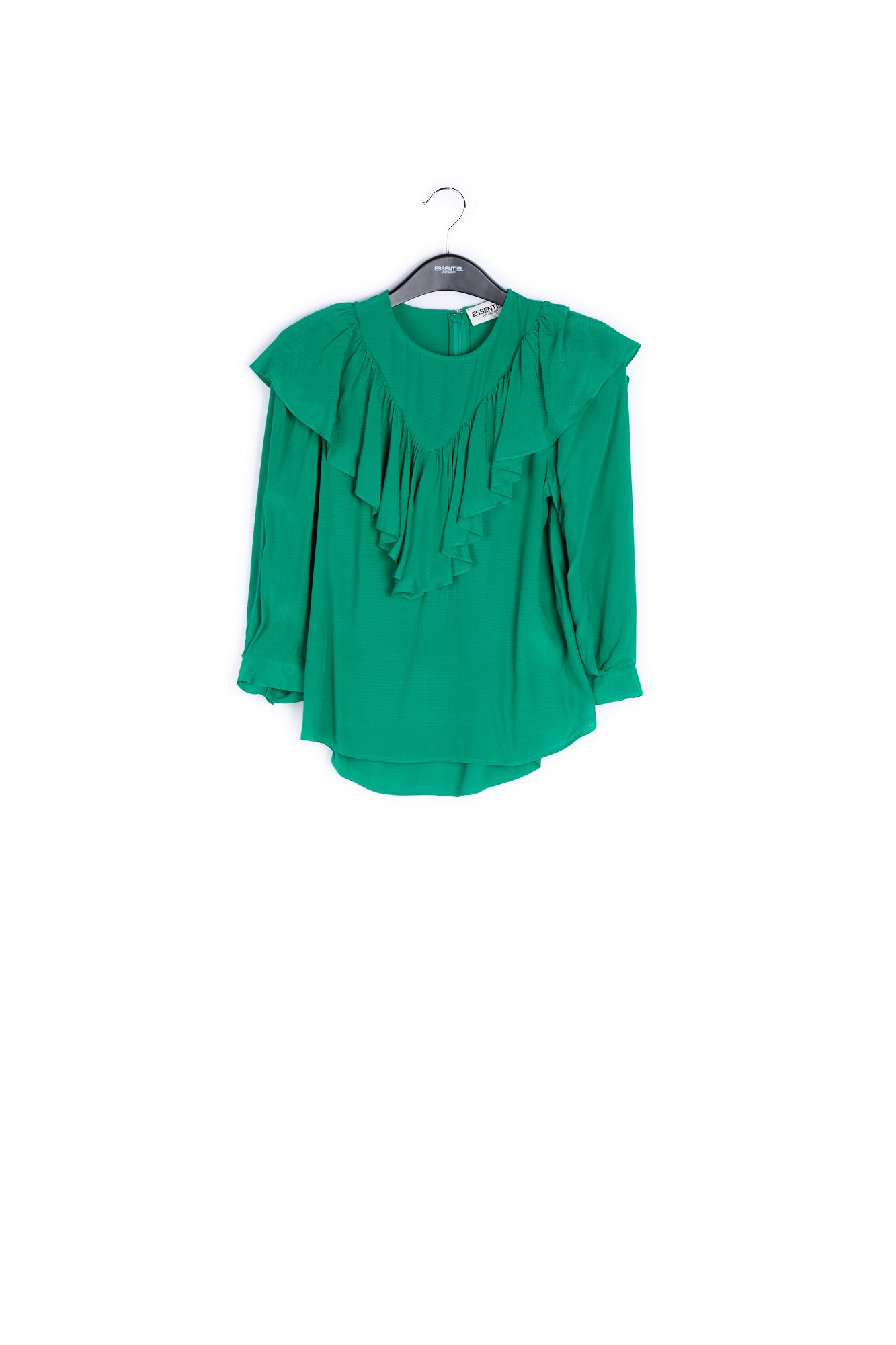 Green fluid loose-fit top with ruffles RE—SSENTIEL | Essentiel second hand