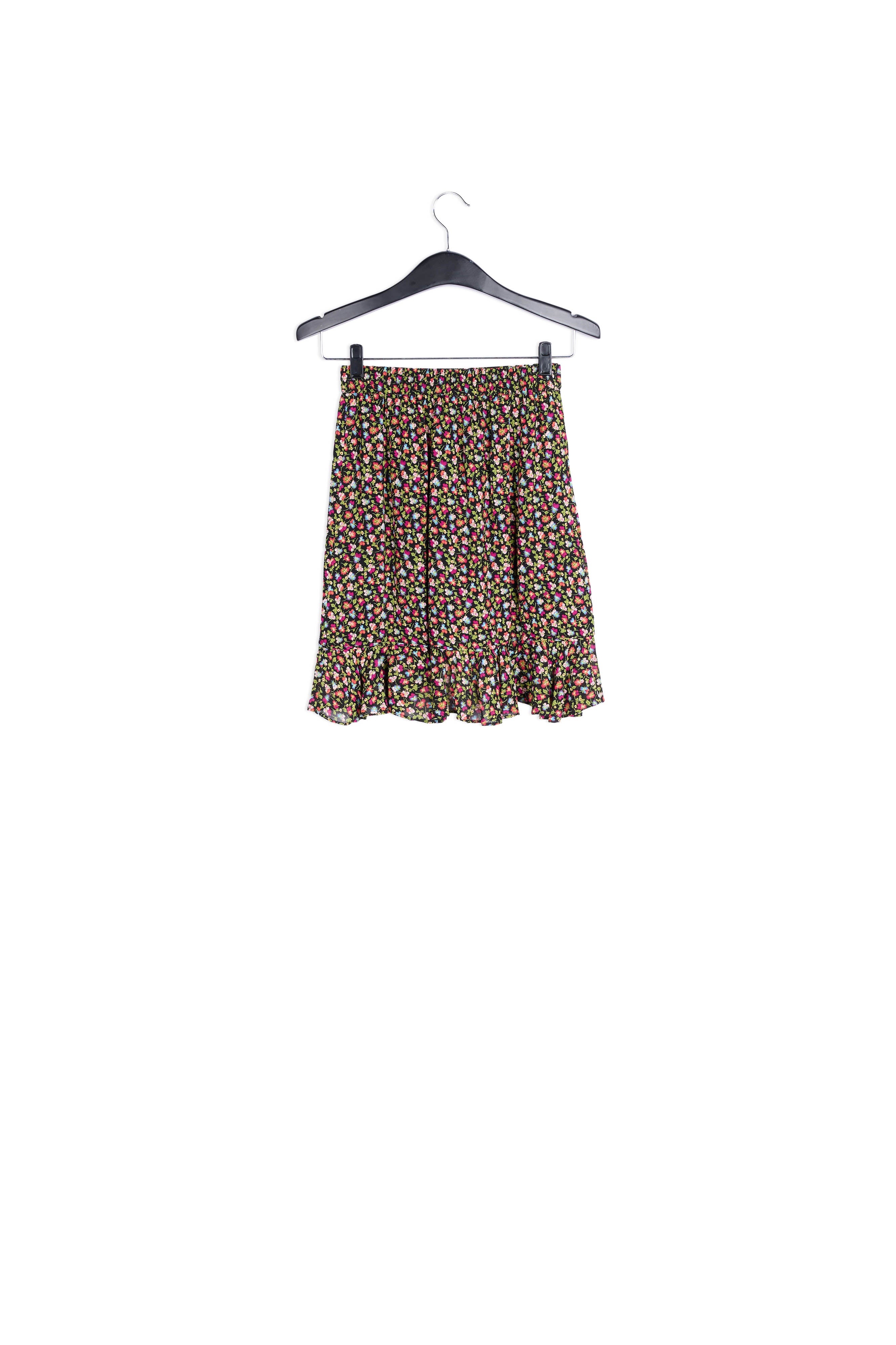 Minijupe portefeuille noire, vert clair et fuchsia à imprimé floral RE—SSENTIEL | Essentiel second hand