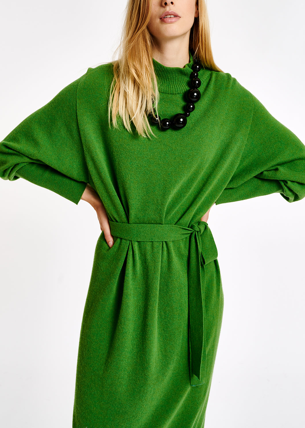 Green midi-length merino wool blend knit dress RE—SSENTIEL | Essentiel second hand