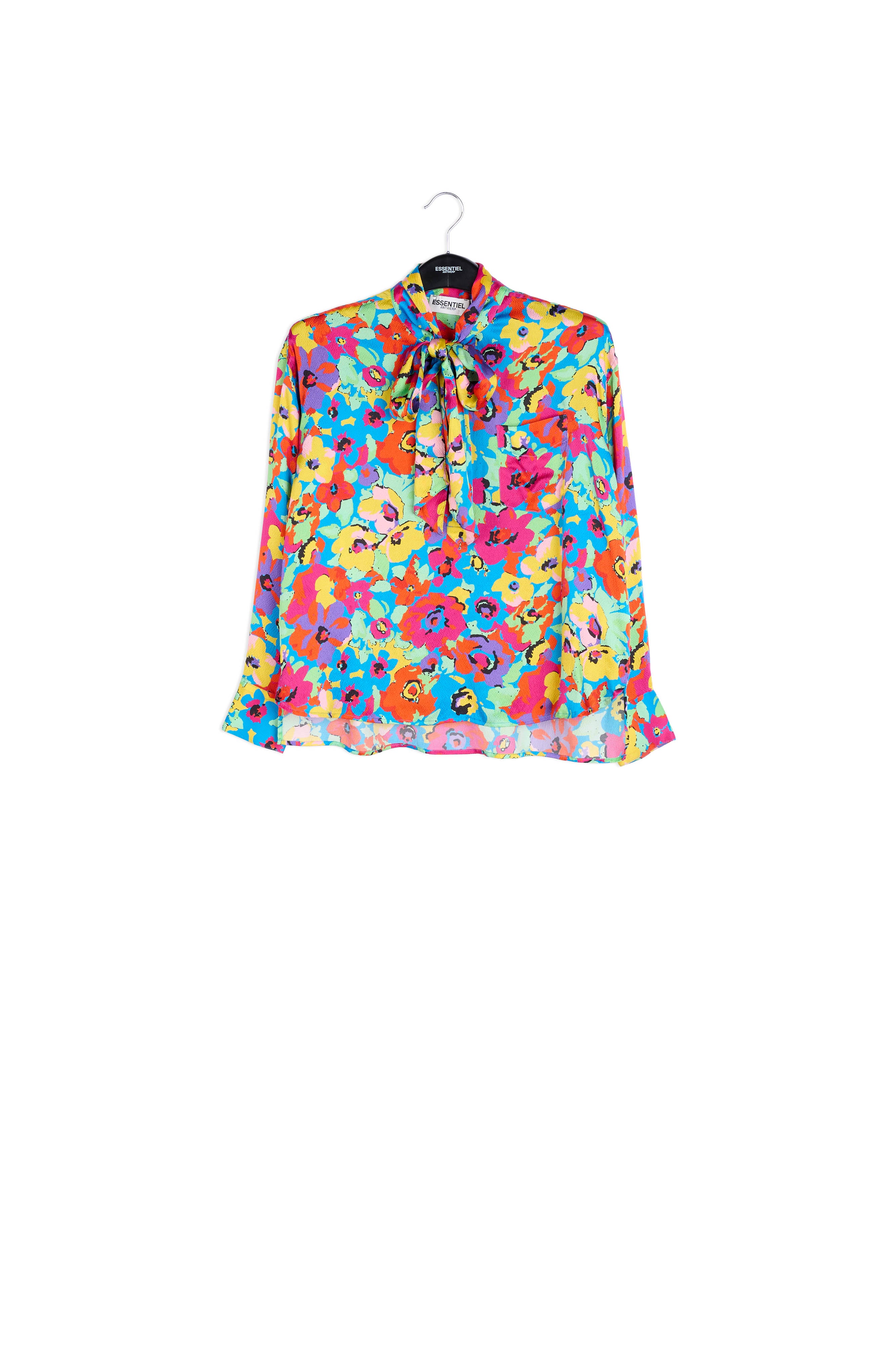 Turquoise multifloral silk bowtie shirt RE—SSENTIEL | Essentiel second hand