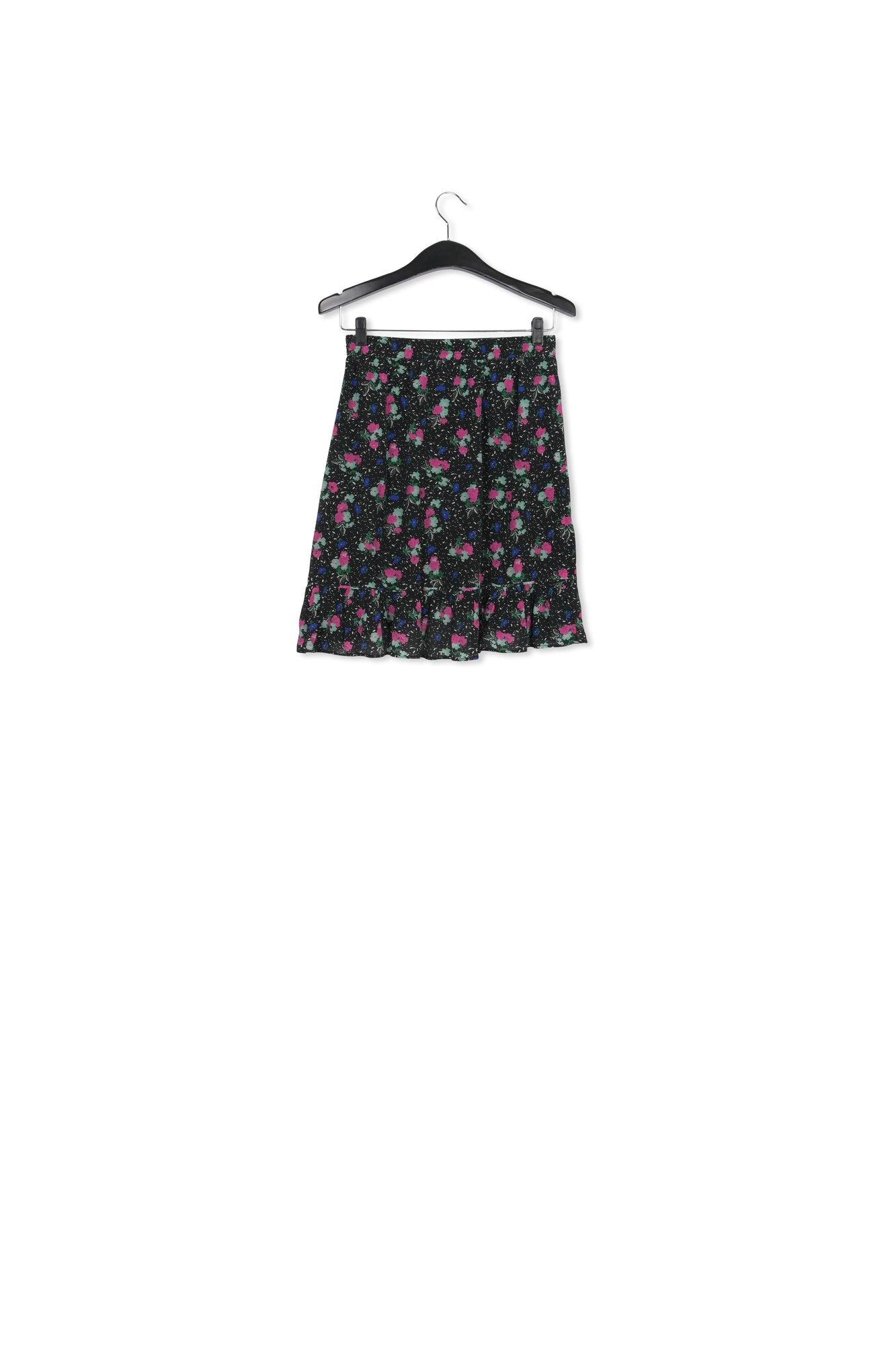 Black floral-print frilled mini skirt RE—SSENTIEL | Essentiel second hand