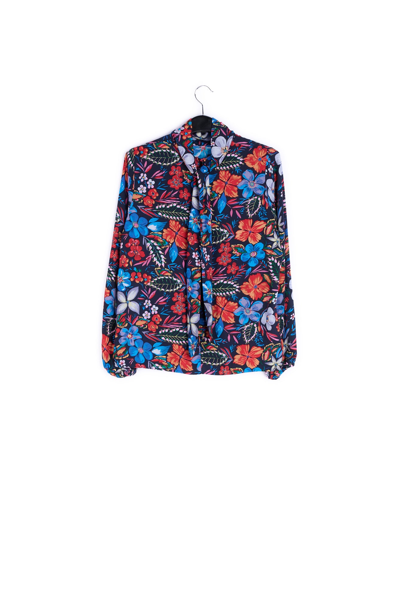 Dark blue floral pussy bow shirt RE—SSENTIEL | Essentiel second hand