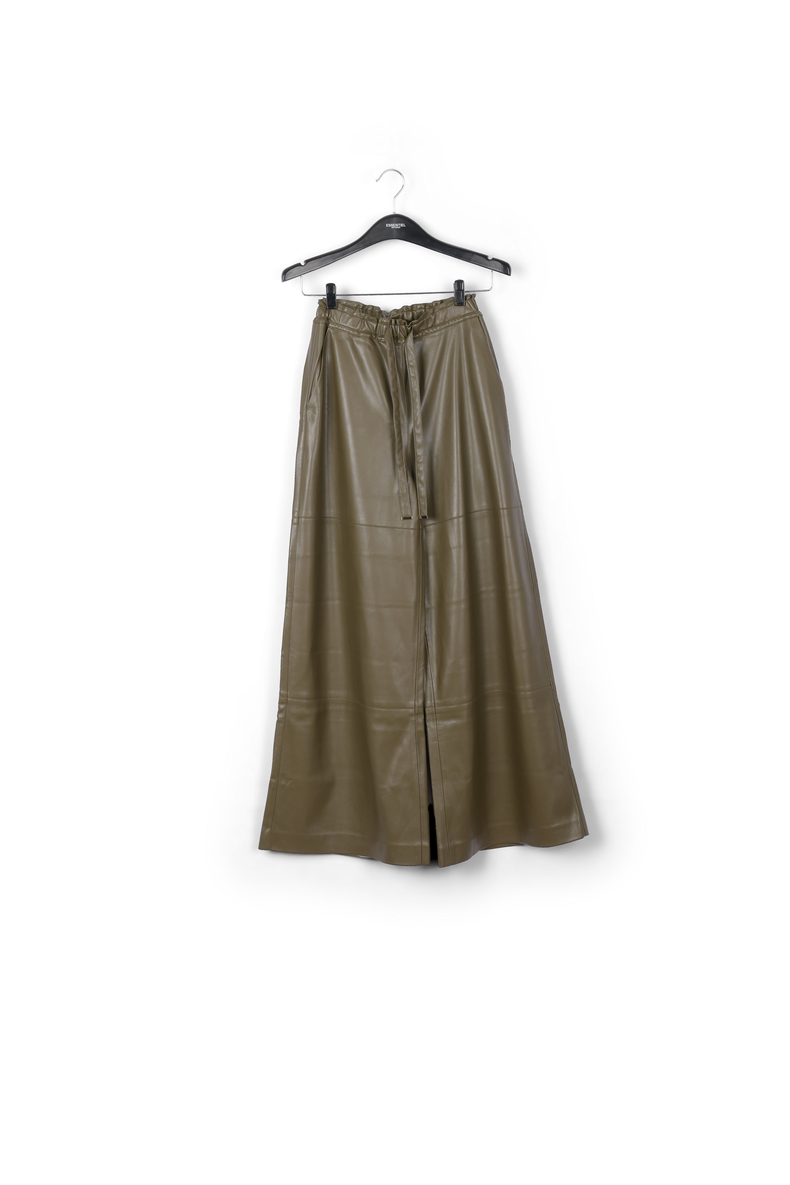 Khaki faux leather wide-leg pants RE—SSENTIEL | Essentiel second hand