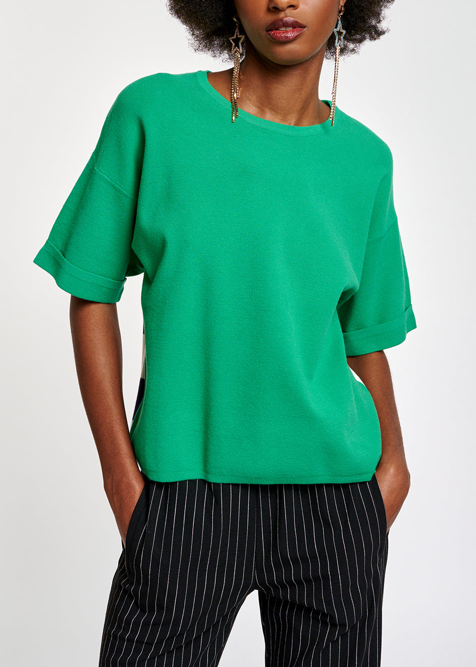 Pull vert à manches courtes avec rayures RE—SSENTIEL | Essentiel second hand