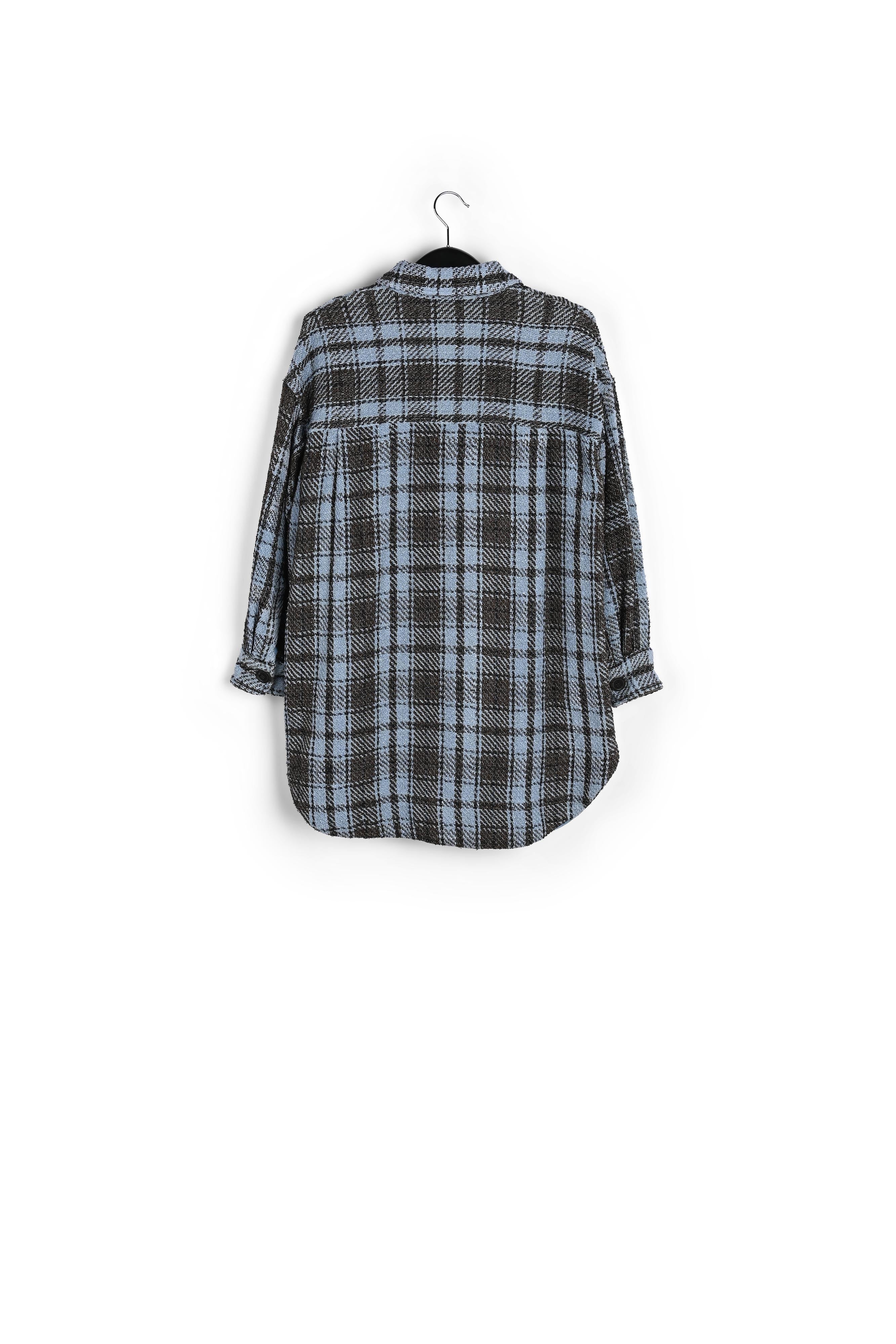 Lichtblauw, bruin en zwart geruit oversized hemd RE—SSENTIEL | Essentiel second hand