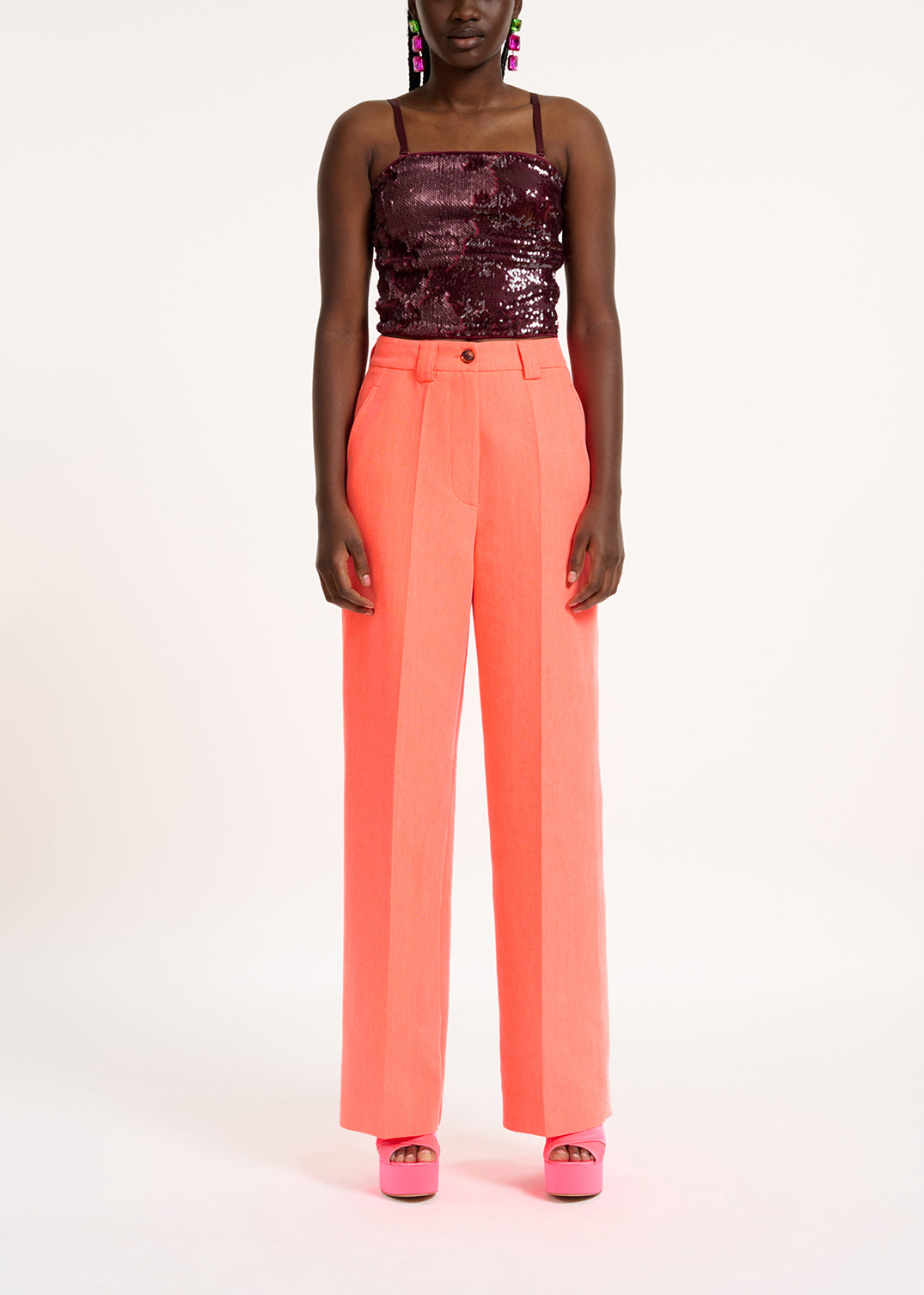Coral red straight-leg pants RE—SSENTIEL | Essentiel second hand