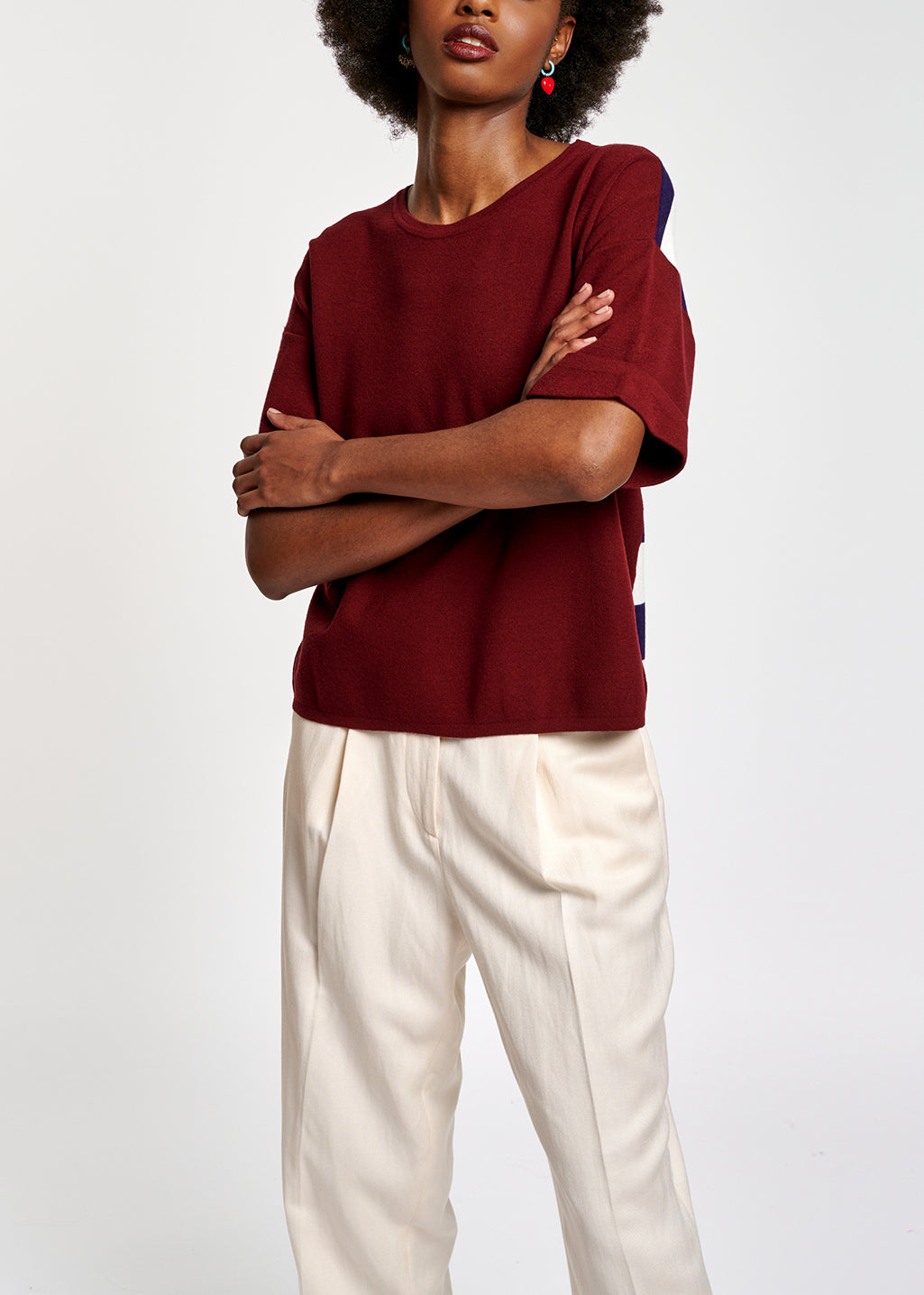 Red striped short-sleeved sweater RE—SSENTIEL | Essentiel second hand