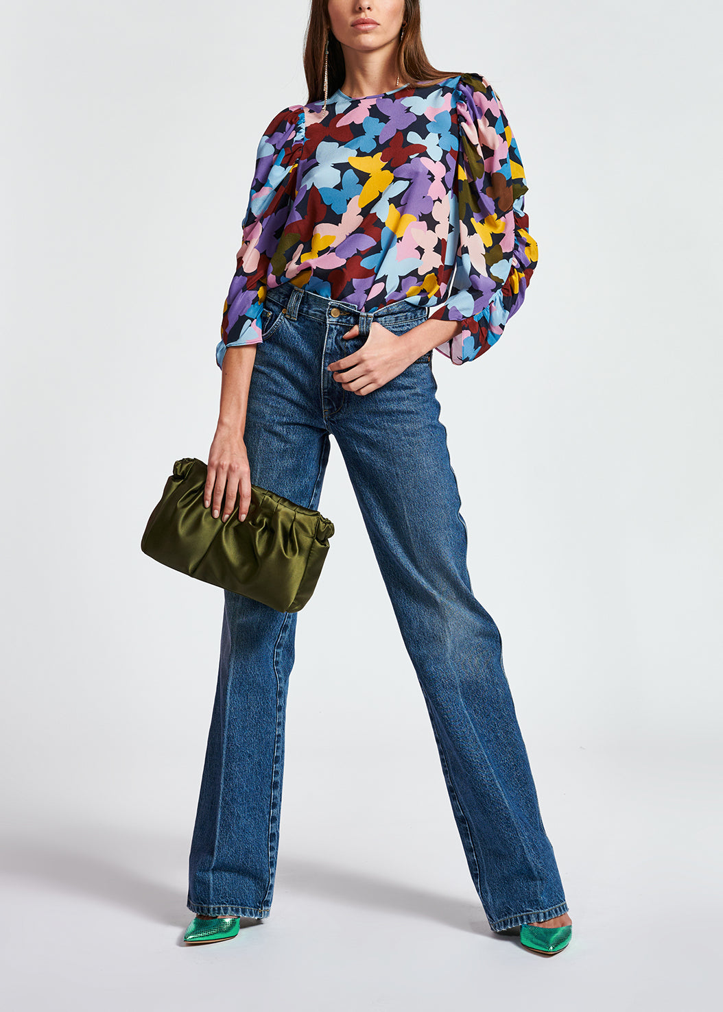 Dark blue silk butterfly print top RE—SSENTIEL | Essentiel second hand