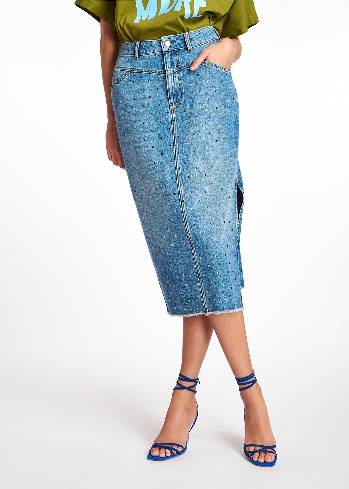 Studded denim pencil skirt RE—SSENTIEL | Essentiel second hand