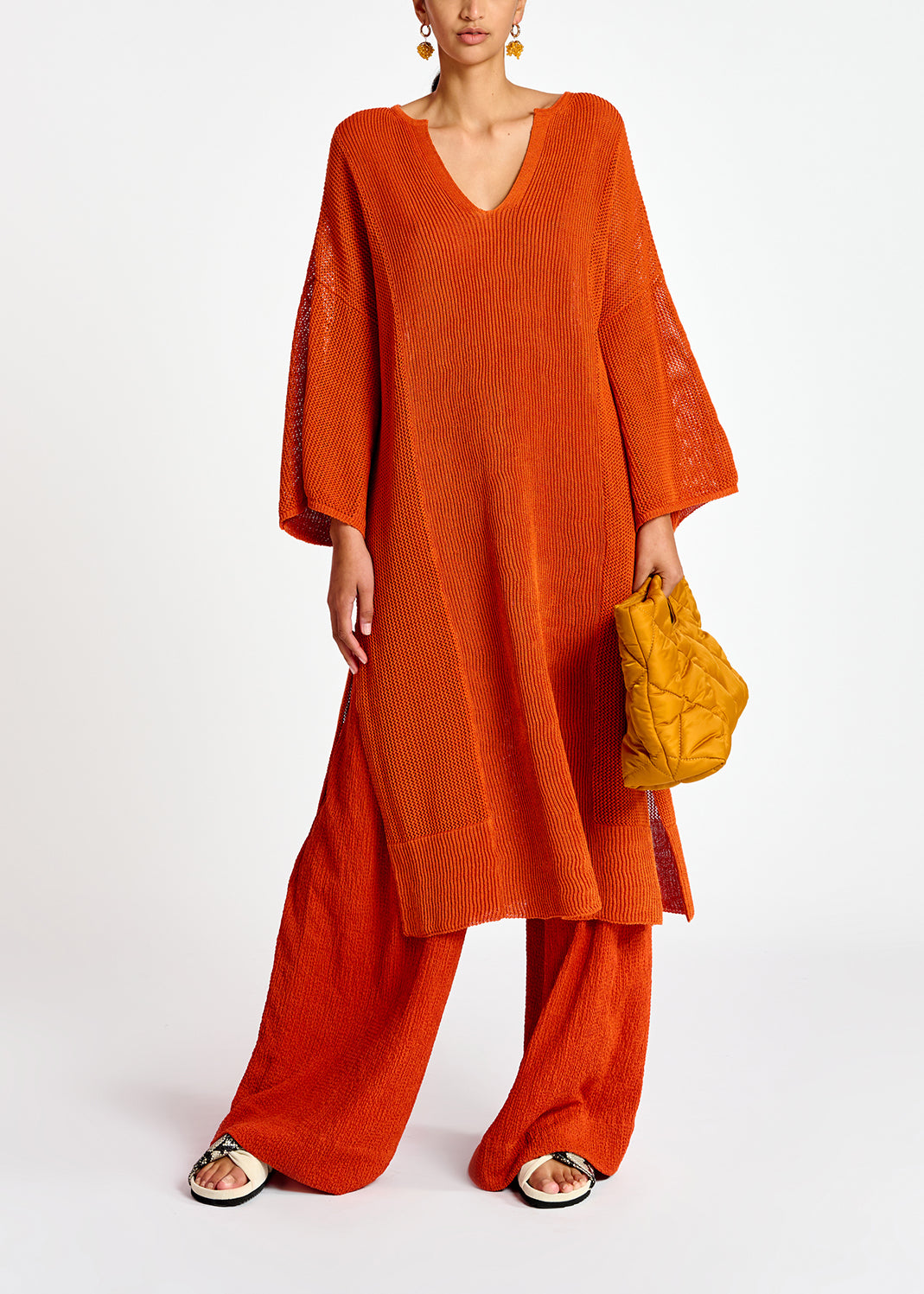 Orange loose-fit knit kaftan dress RE—SSENTIEL | Essentiel second hand