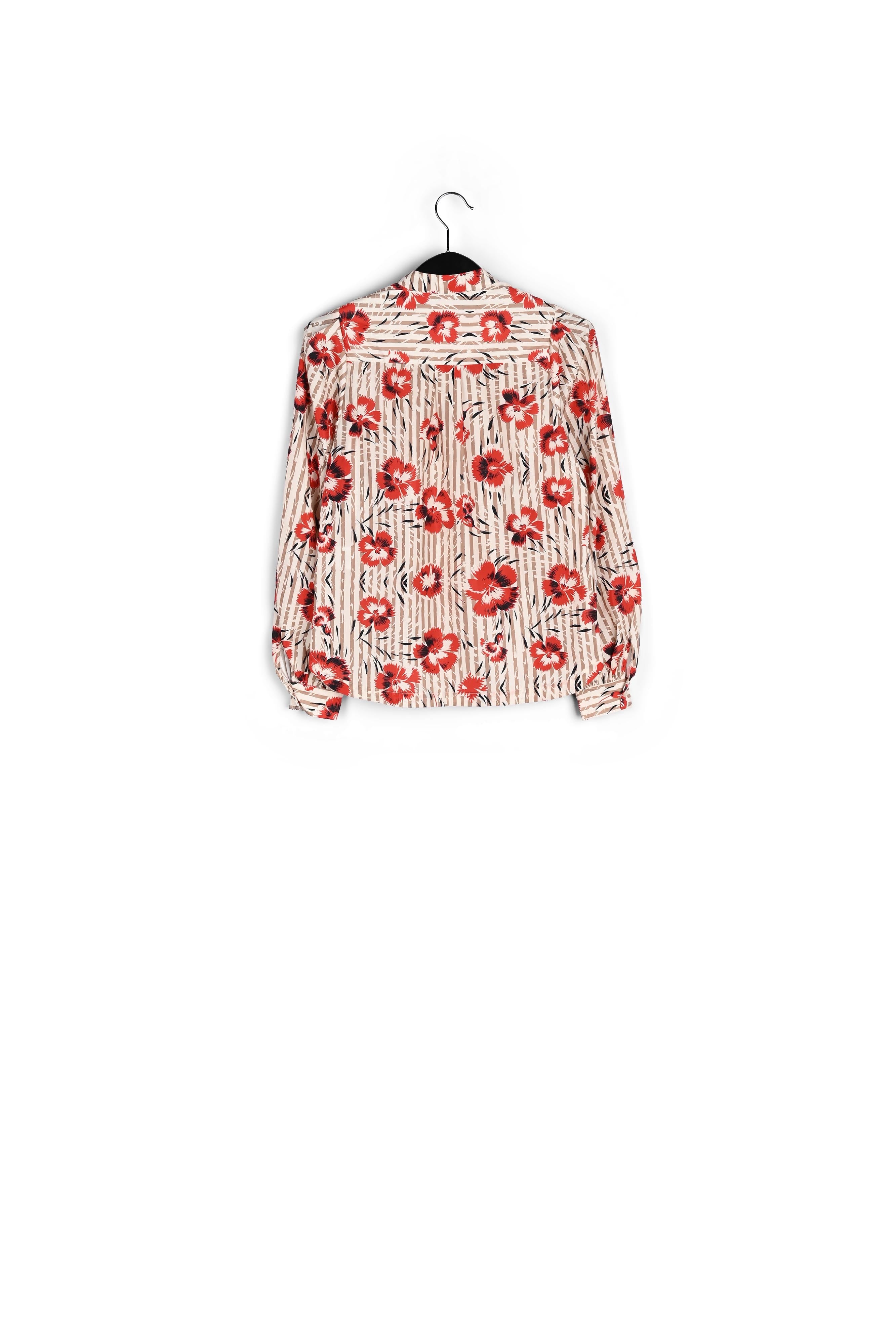 Stripe and green floral print puffed-sleeve top RE—SSENTIEL | Essentiel second hand