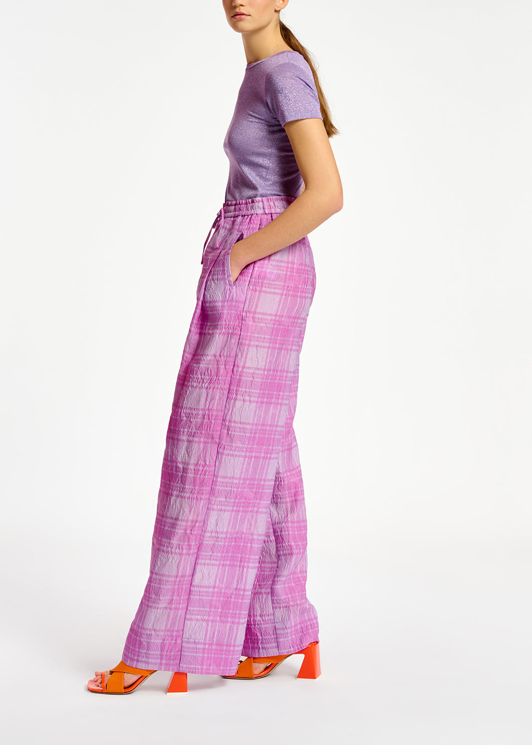 Lilac and purple checked wide-leg pants RE—SSENTIEL | Essentiel second hand