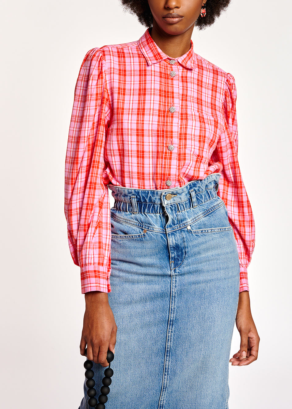 Pink, red and off-white flannel shirt RE—SSENTIEL | Essentiel second hand