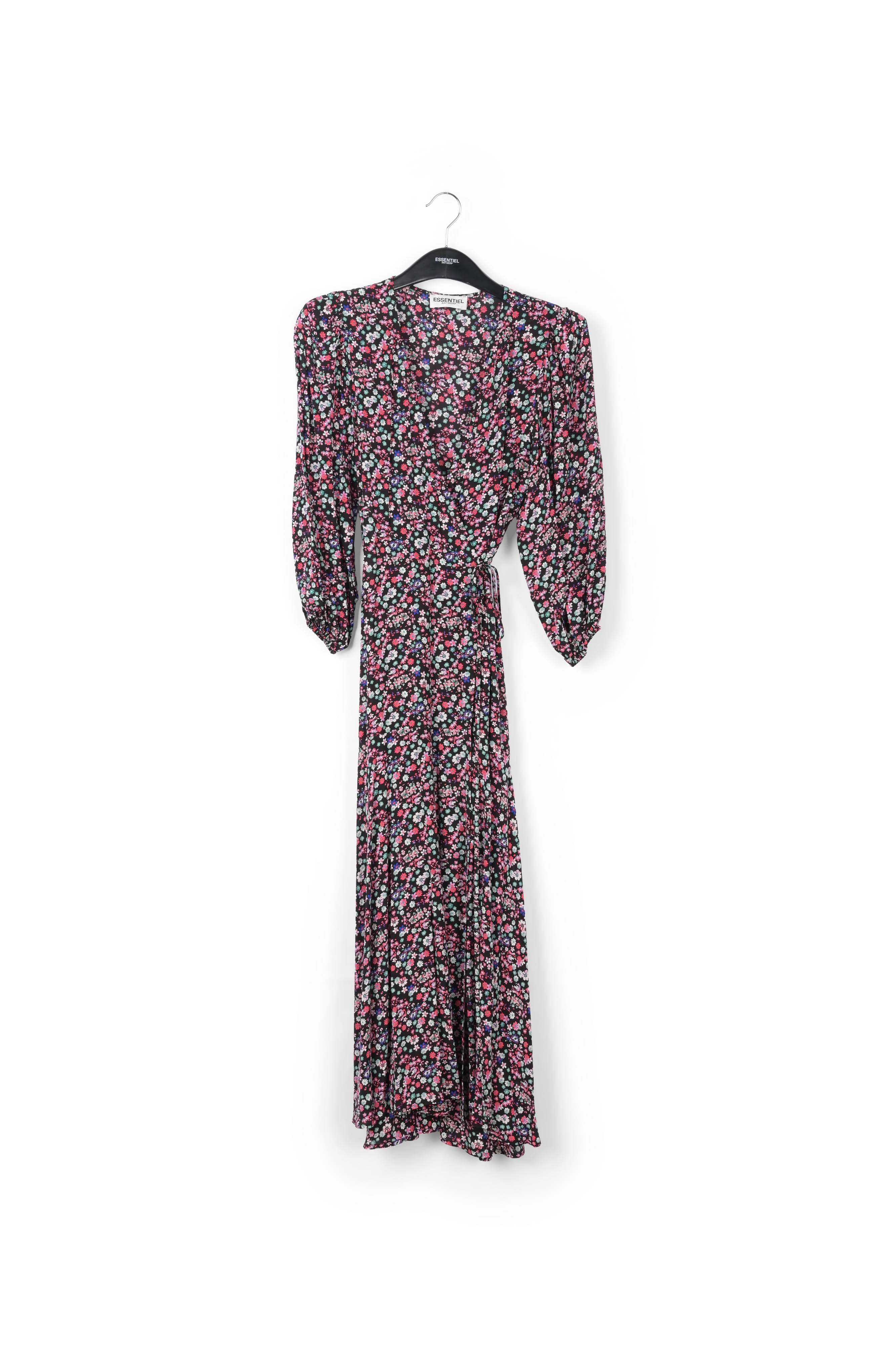 Black floral-print wrap maxi dress RE—SSENTIEL | Essentiel second hand