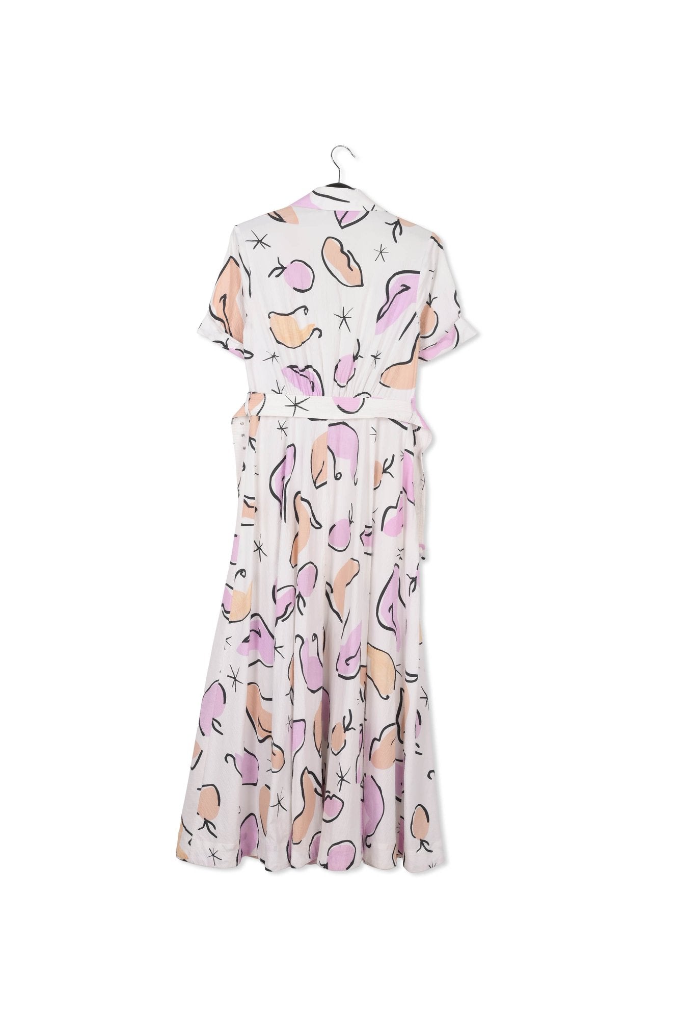 White maxi-length shirt dress with abstract print RE—SSENTIEL | Essentiel second hand